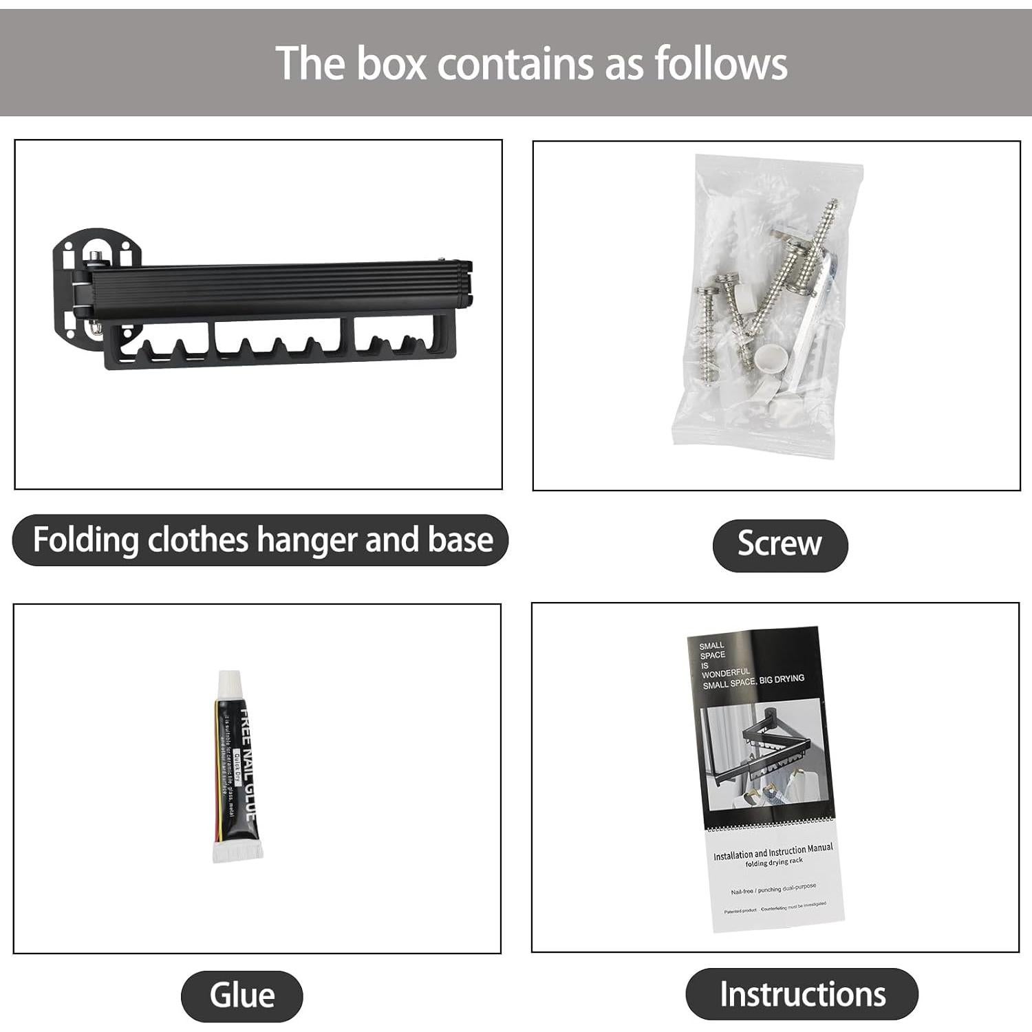 Perchero Plegable Montado en Pared FCWVP Negro 1.47kg