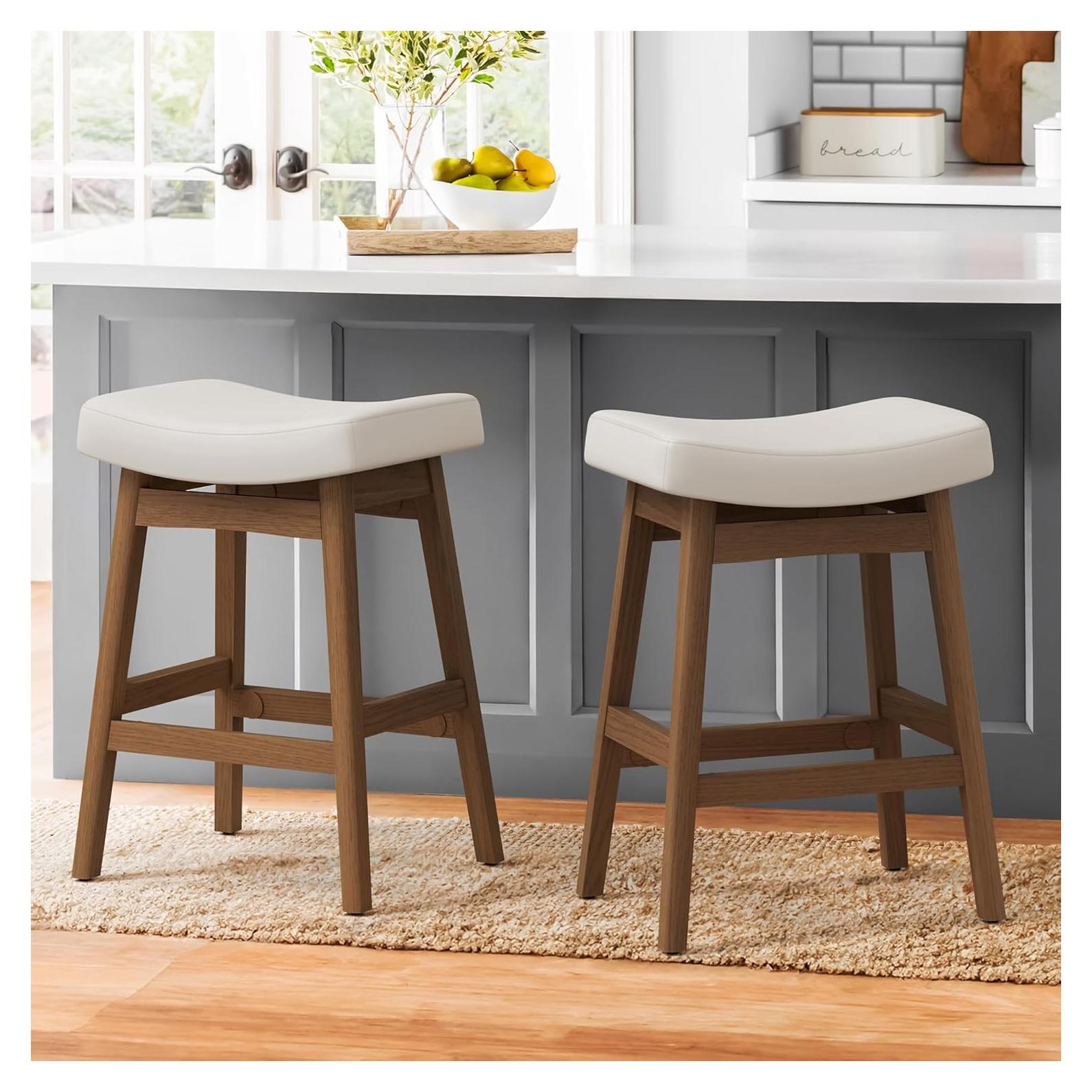 Juego de 2 Taburetes de Bar Cozyman 60.96 cm Blanco Antiguo