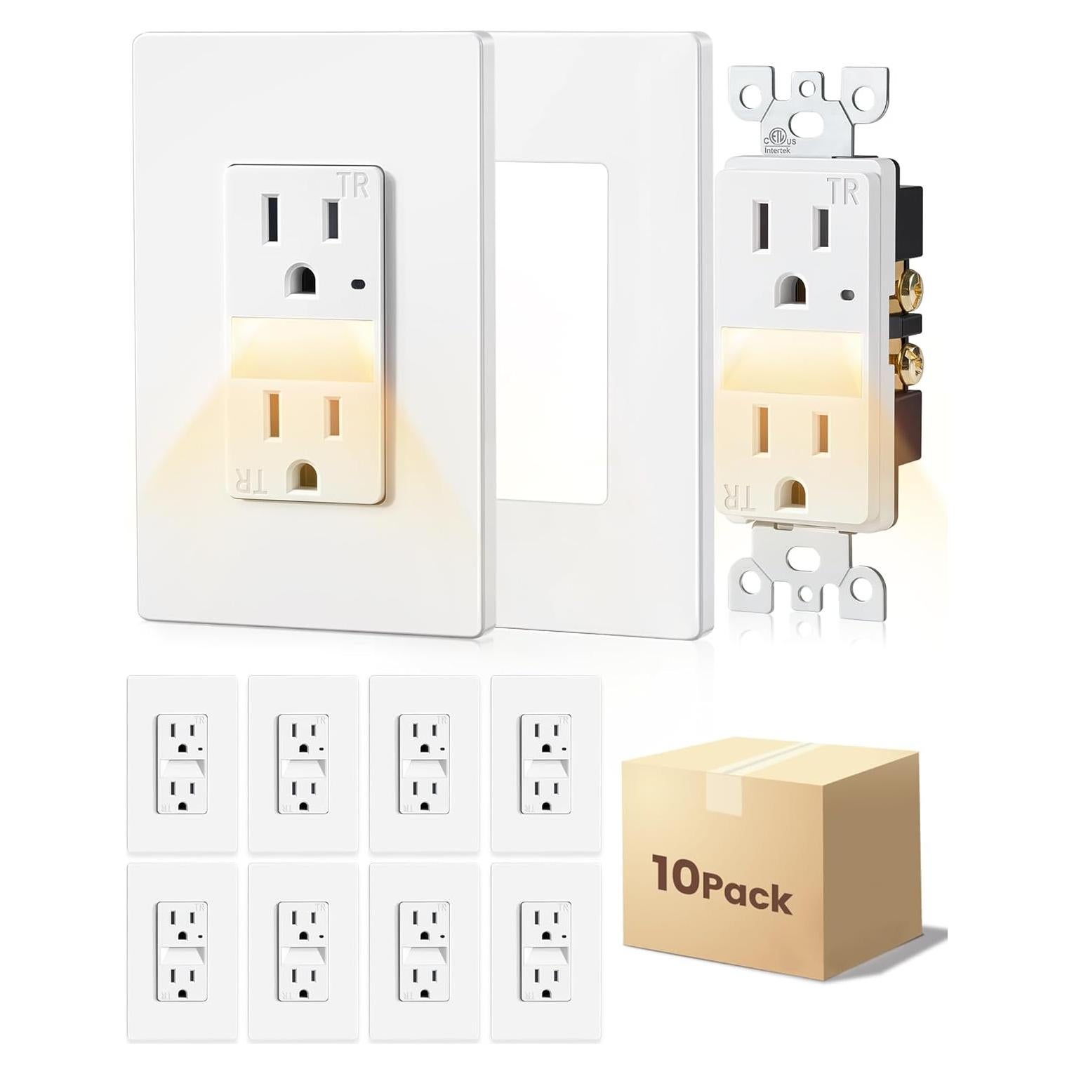 Enchufe SURAIELEC 15A con Luz Nocturna LED 3000K - Paquete de 10