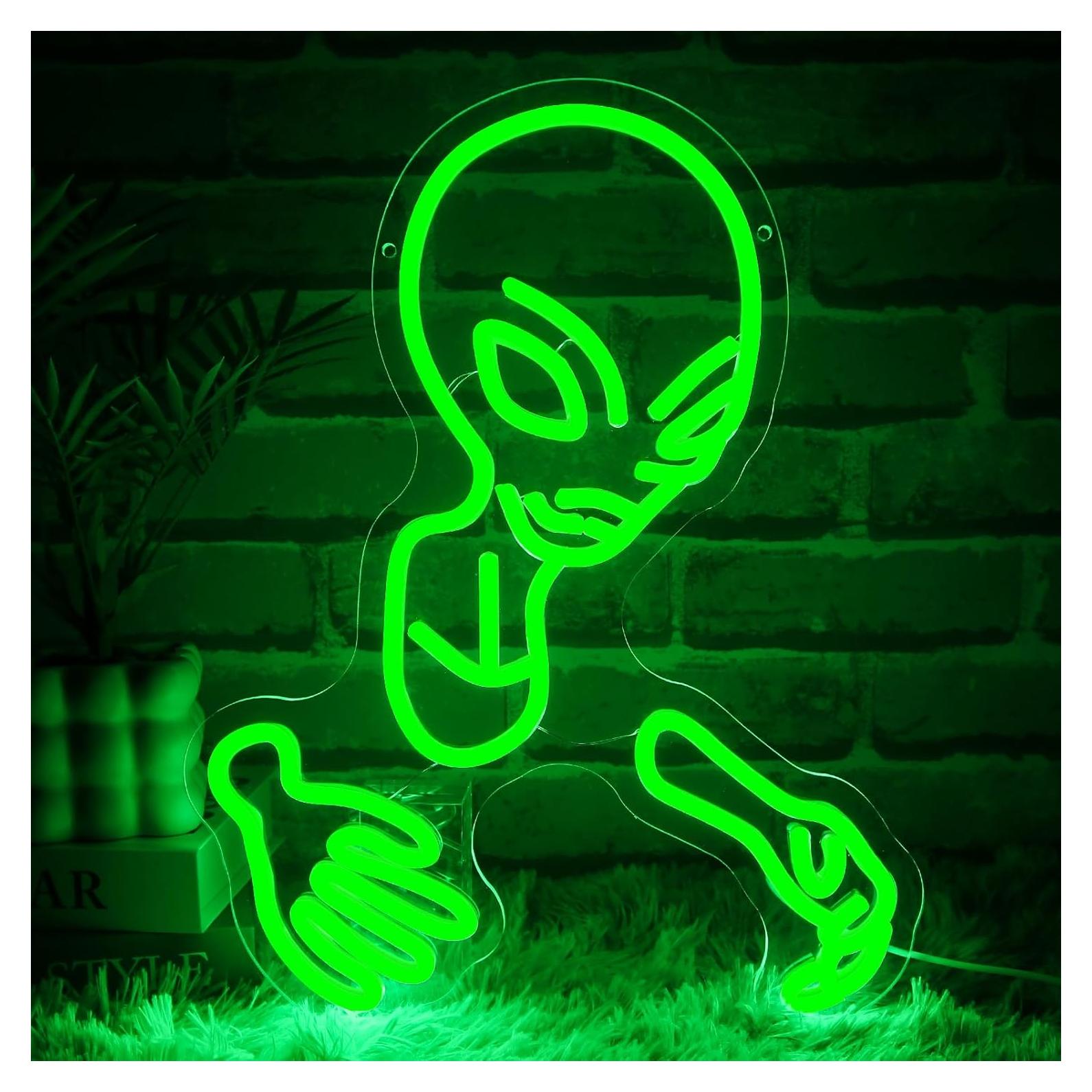 Luz de Neón LED Alienígena Verde Folkive 41.4x32 cm Dimmable