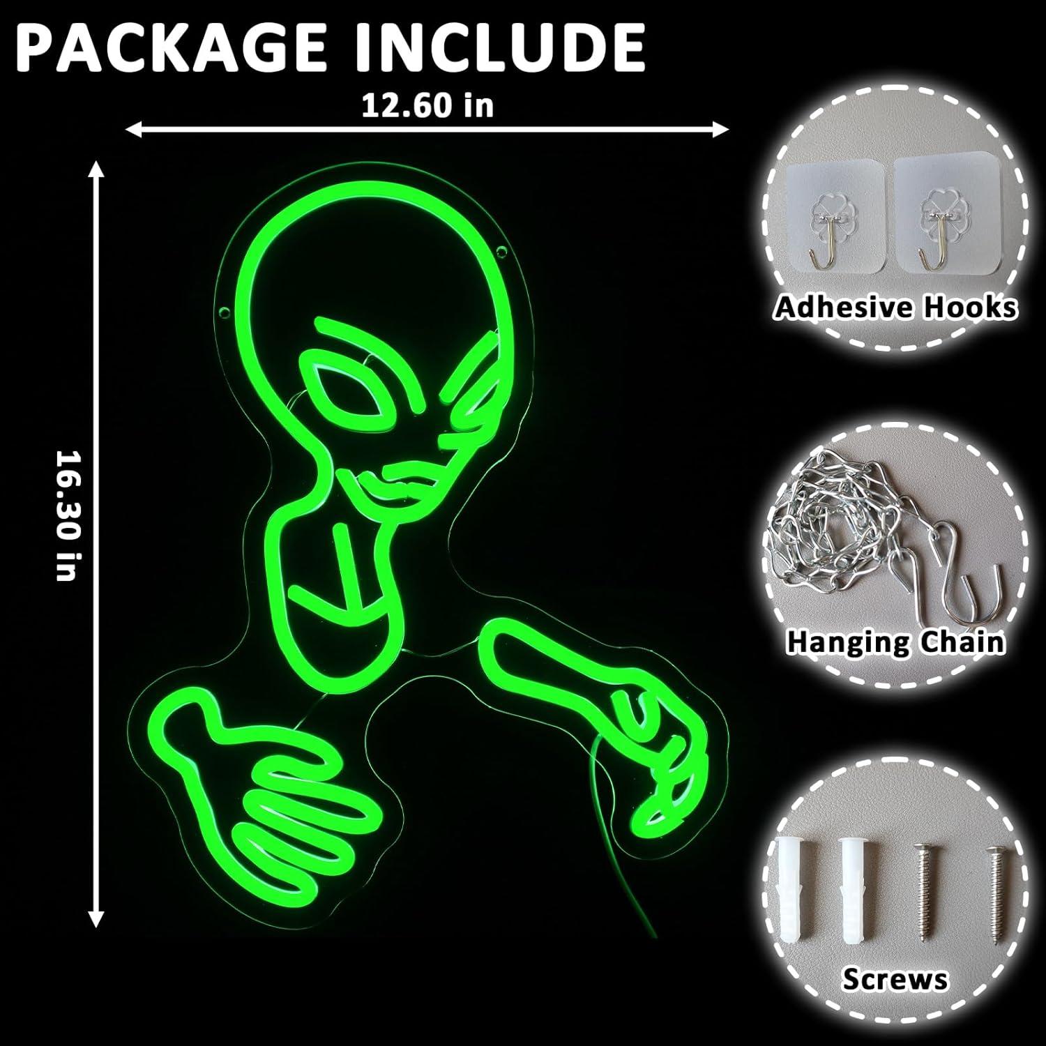 Luz de Neón LED Alienígena Verde Folkive 41.4x32 cm Dimmable