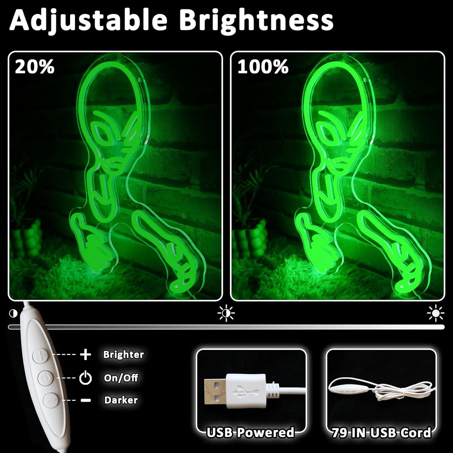 Luz de Neón LED Alienígena Verde Folkive 41.4x32 cm Dimmable