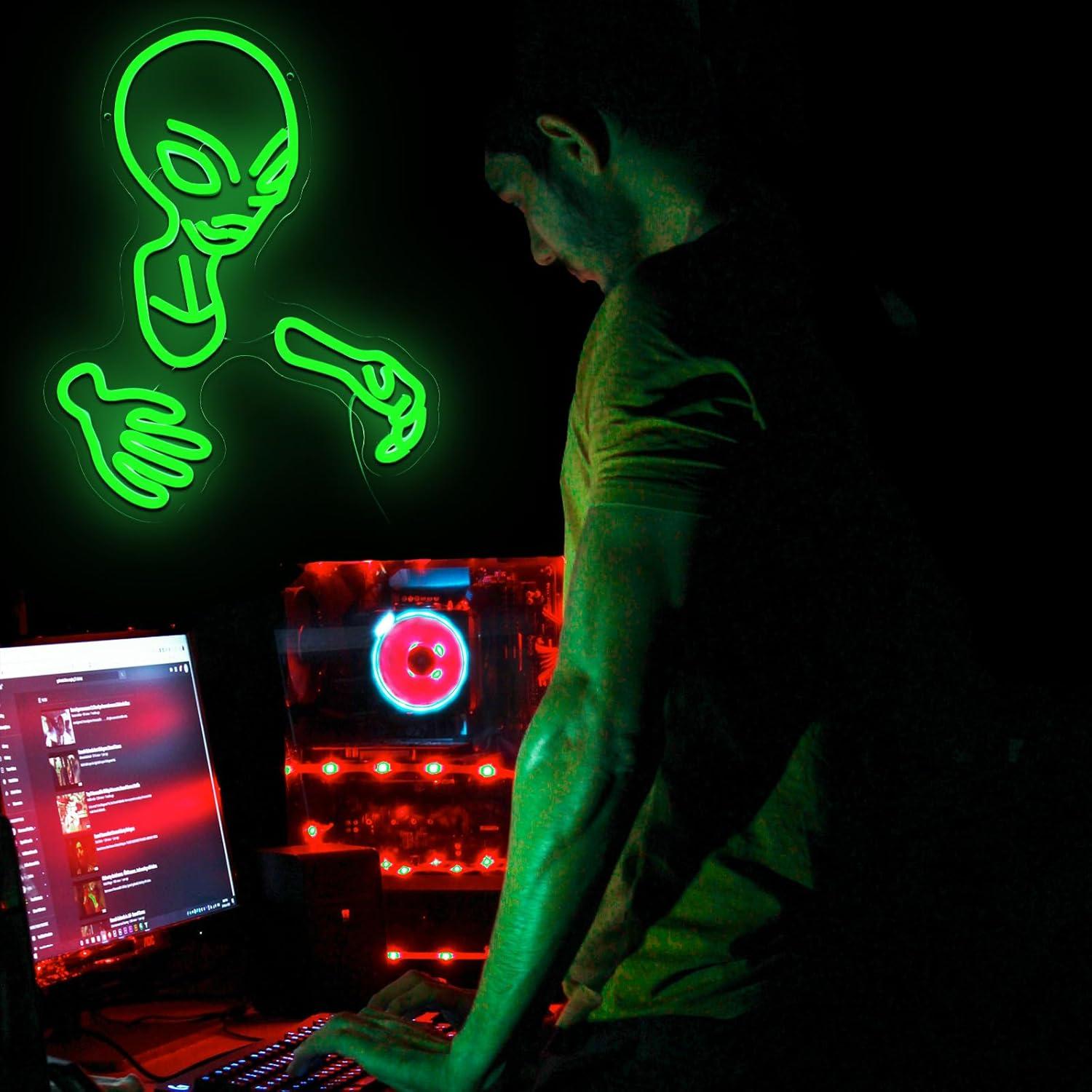 Luz de Neón LED Alienígena Verde Folkive 41.4x32 cm Dimmable