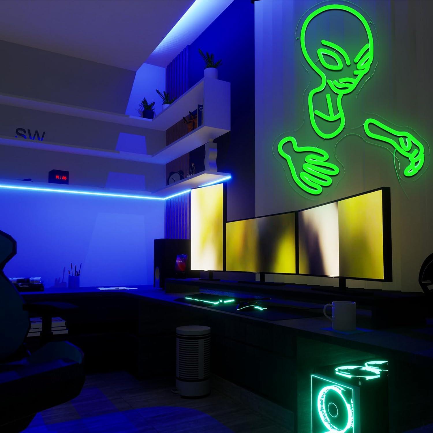 Luz de Neón LED Alienígena Verde Folkive 41.4x32 cm Dimmable