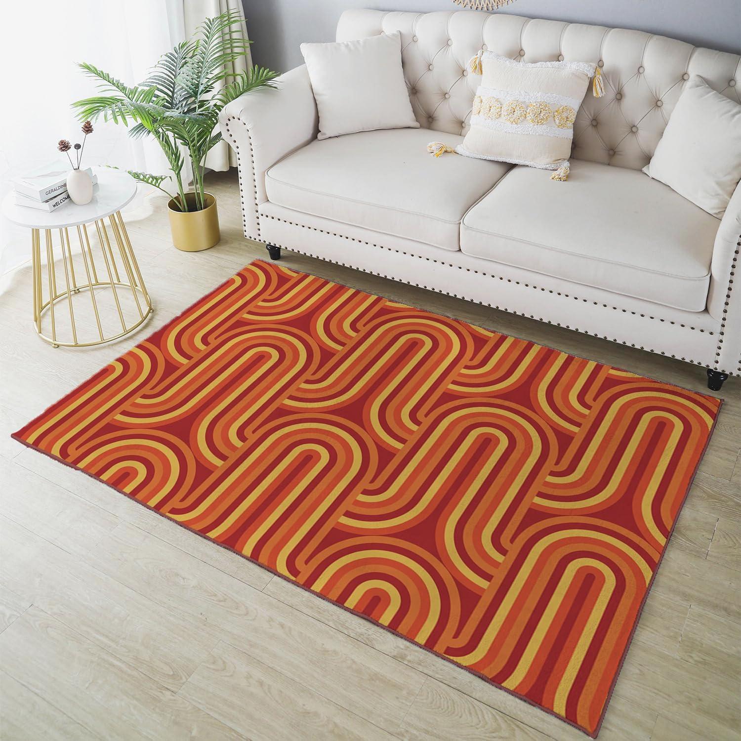 Alfombra de área Ansouyi 152x213 cm lavable retro 70s