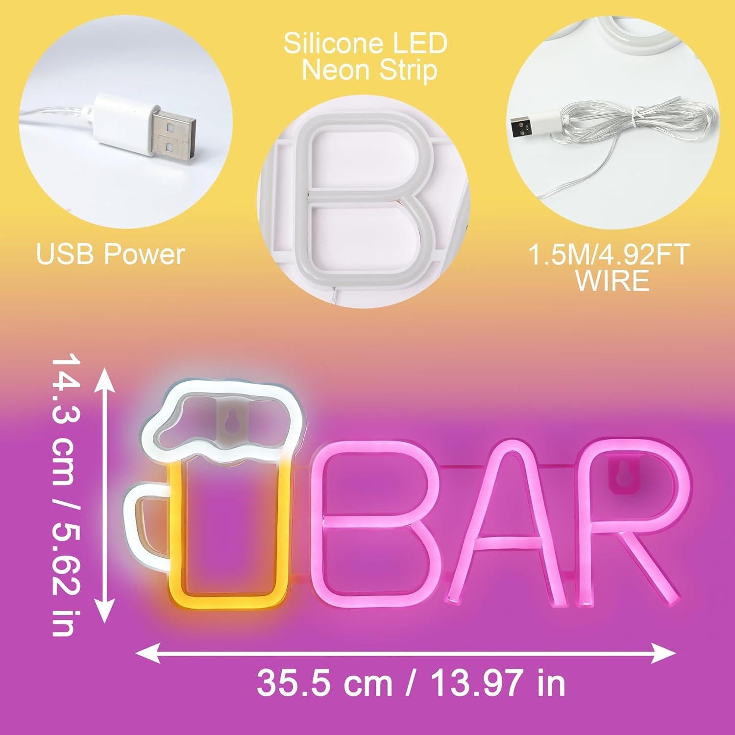 Cartel de Neón LED Attivolife 35.4x14.3 cm Rosa para Bar