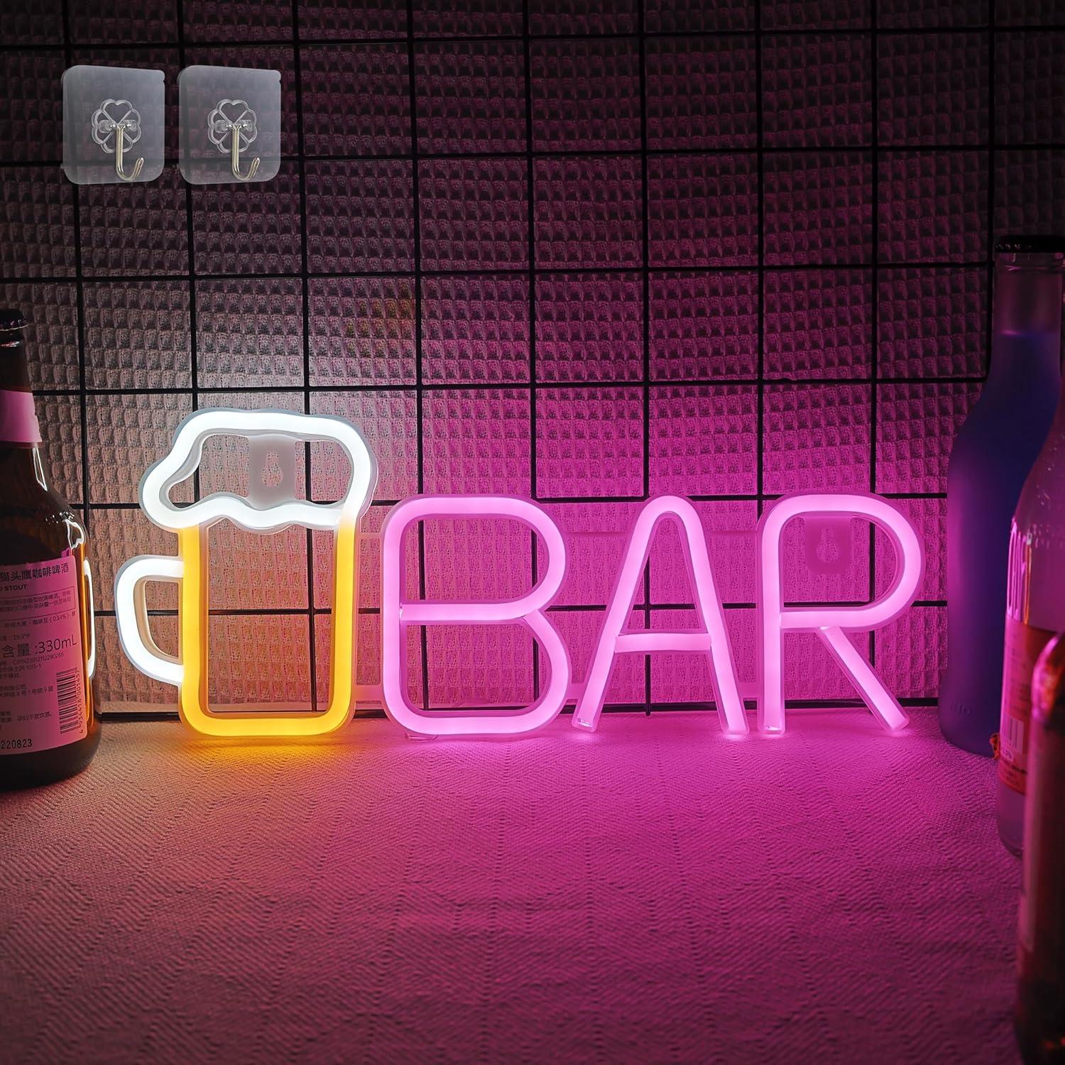 Cartel de Neón LED Attivolife 35.4x14.3 cm Rosa para Bar