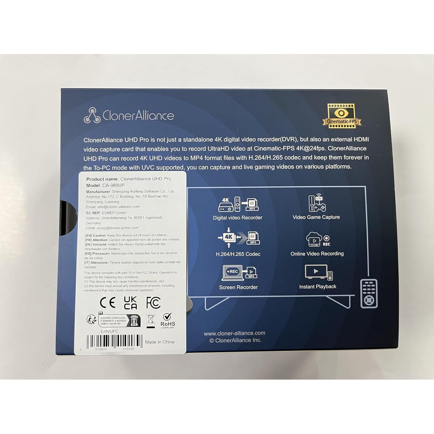 Grabadora de Video 4K ClonerAlliance UHD Pro HDMI H.265