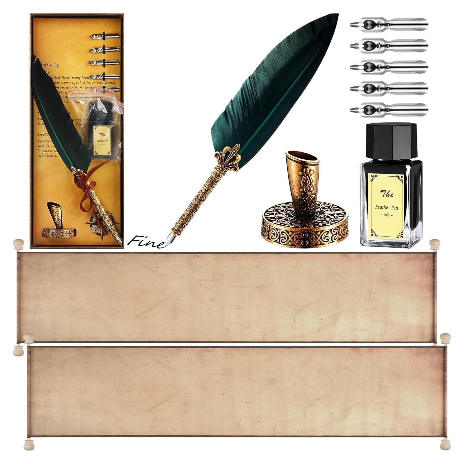 Juego de Caligrafía Vintage Epakh con Pergamino y Pluma