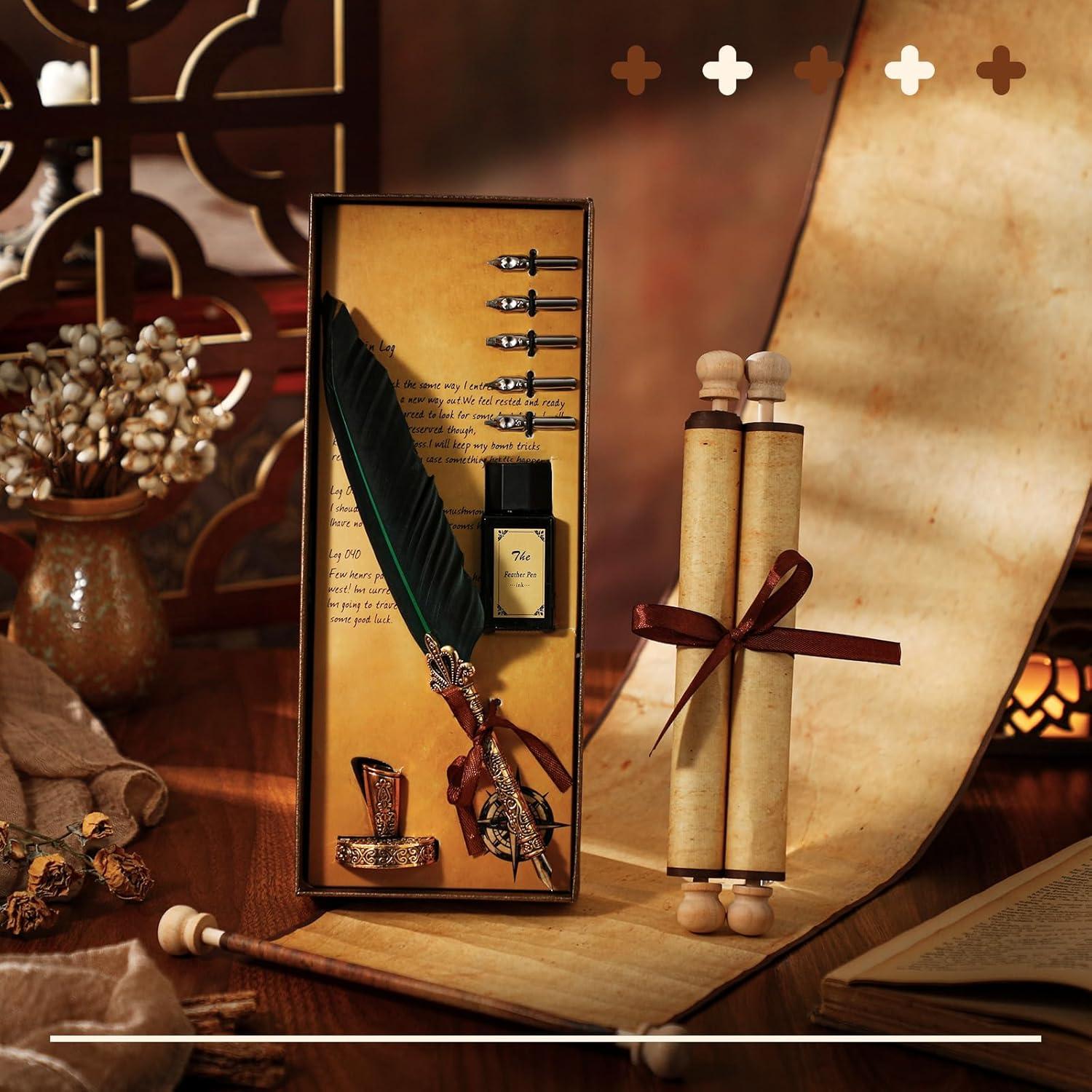 Juego de Caligrafía Vintage Epakh con Pergamino y Pluma