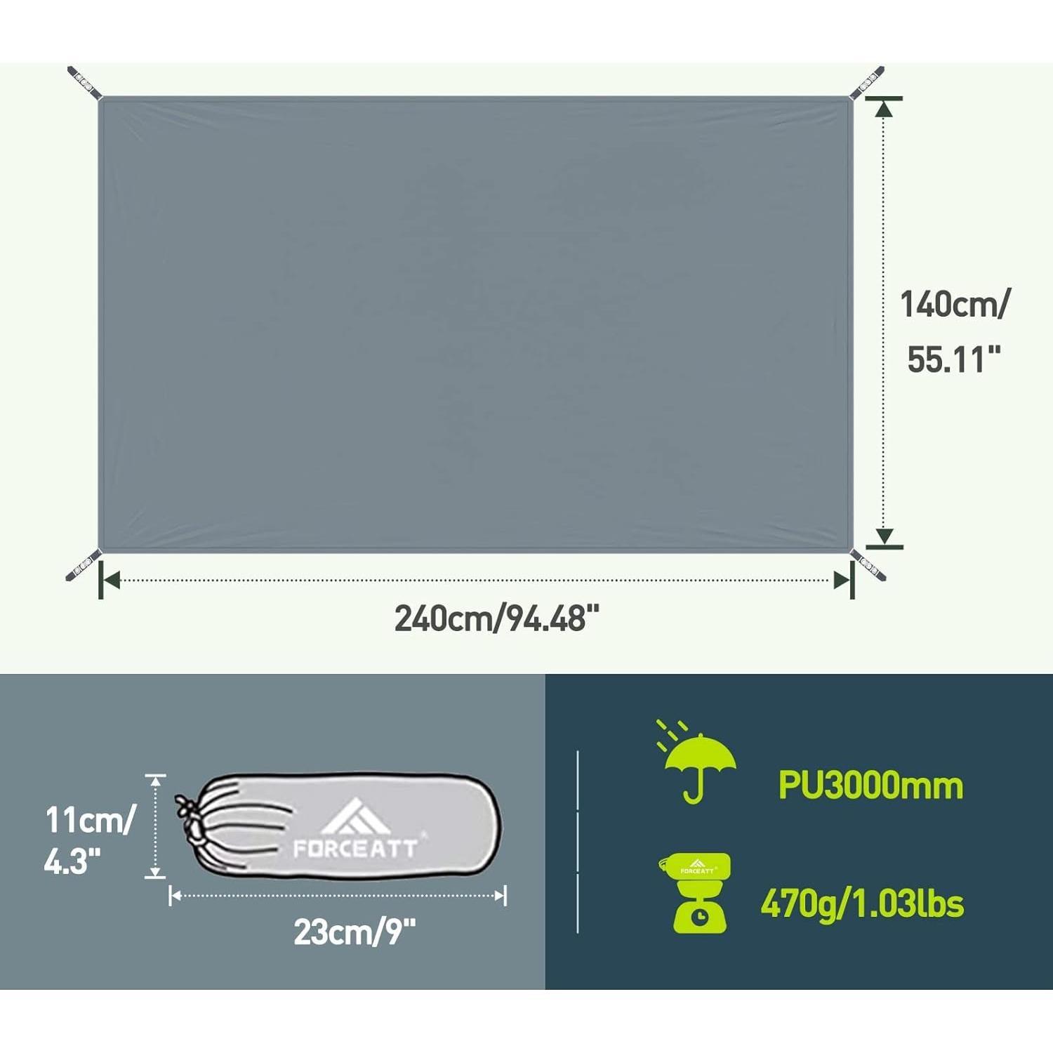 Lona Impermeable Forceatt Ultraligera 2 Personas 229.87x139.7cm