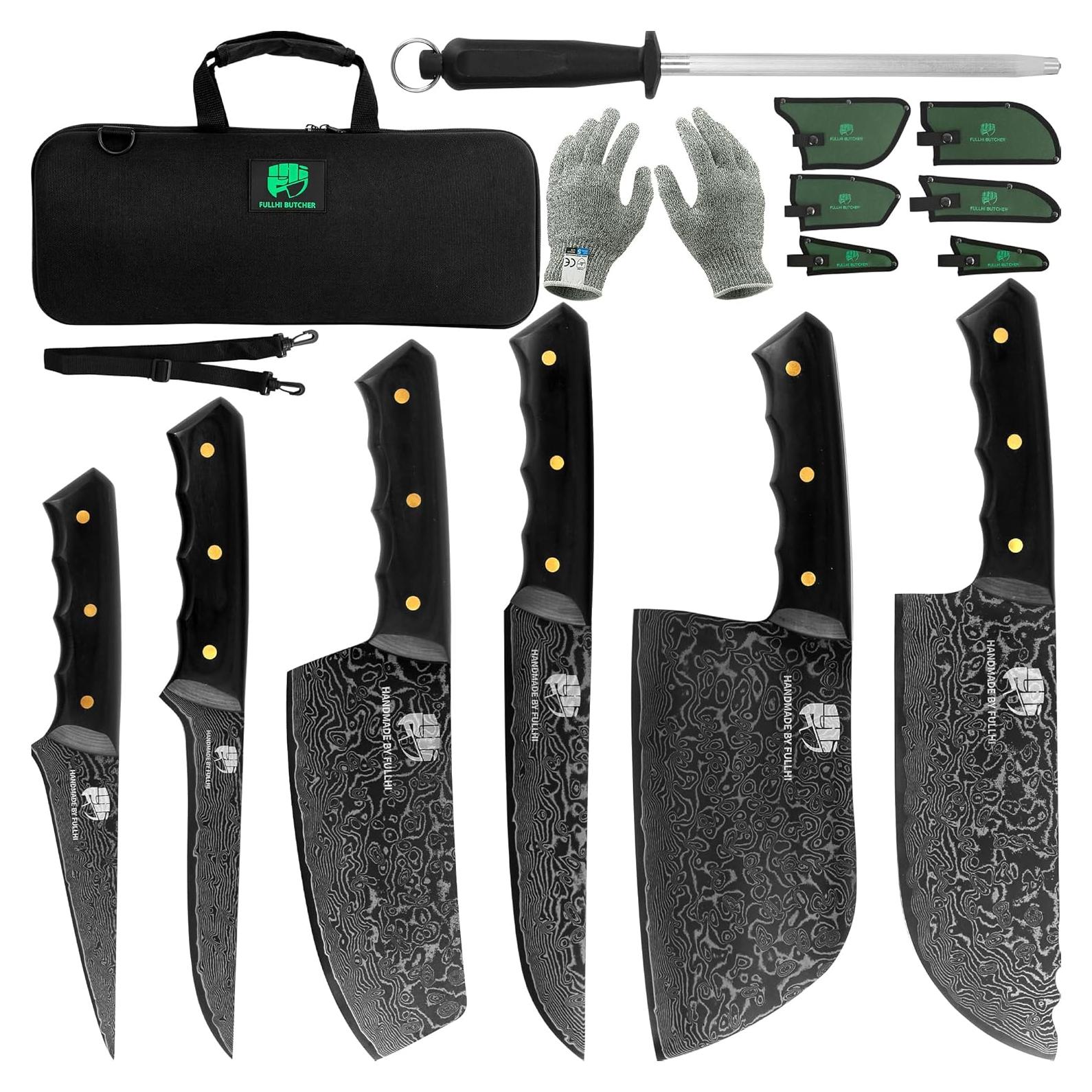 Set de Cuchillos de Chef FULLHI 12 Piezas Damasco Negro