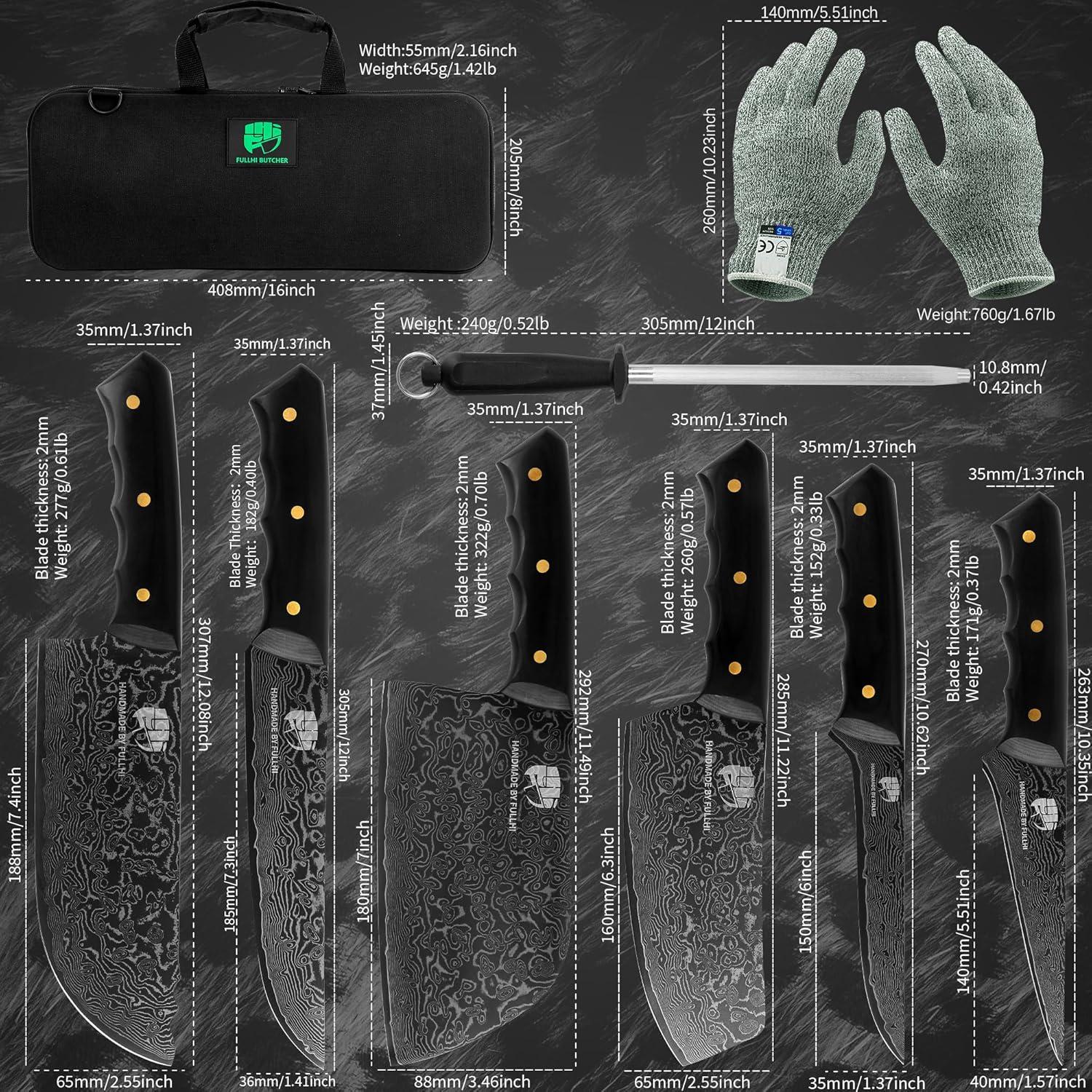 Set de Cuchillos de Chef FULLHI 12 Piezas Damasco Negro