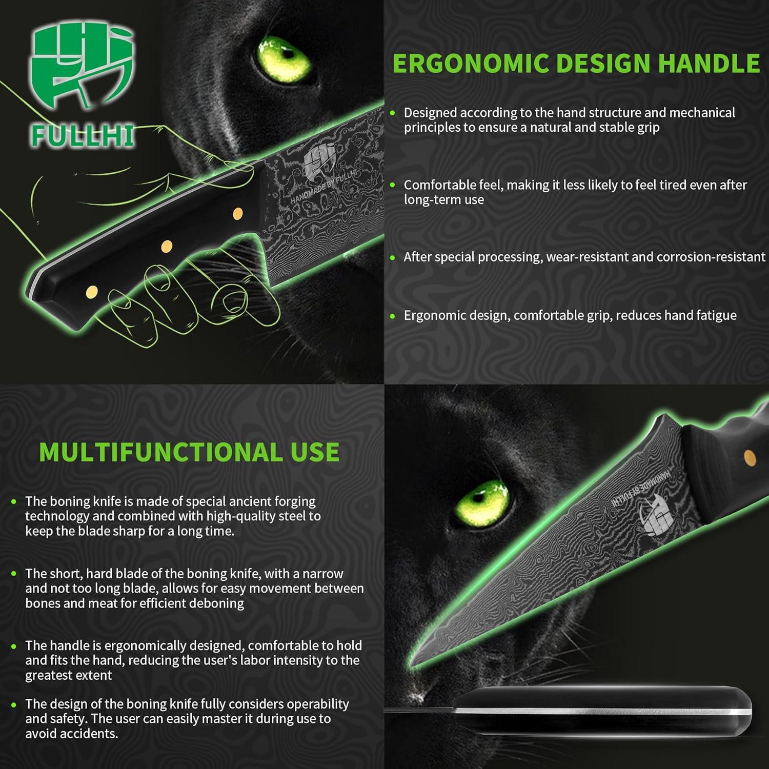 Set de Cuchillos de Chef FULLHI 12 Piezas Damasco Negro