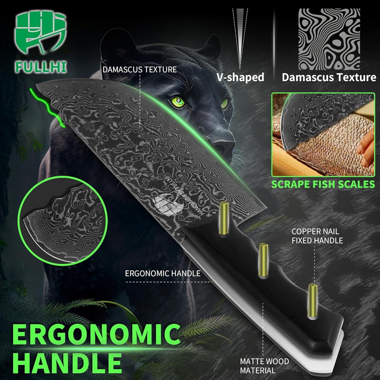 Set de Cuchillos de Chef FULLHI 12 Piezas Damasco Negro