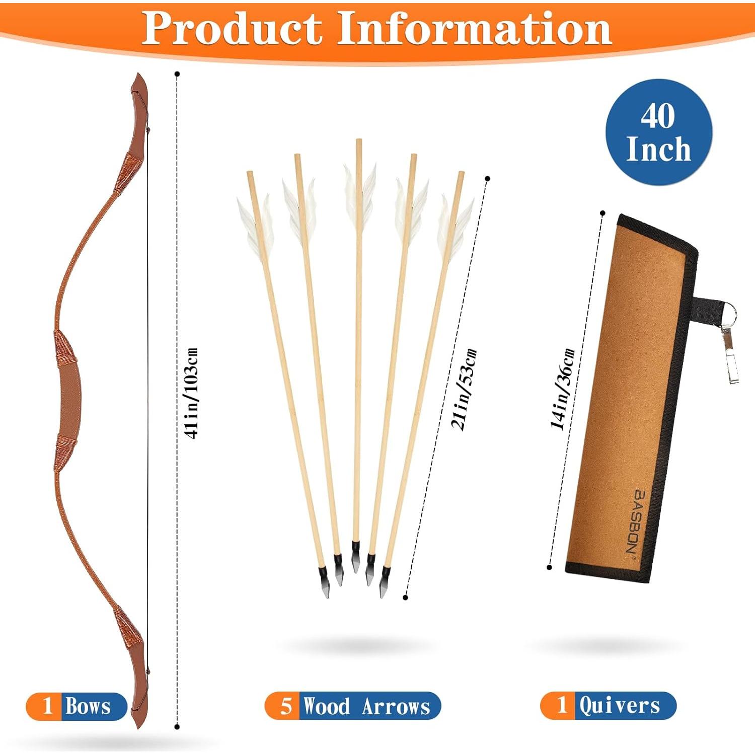 Juego de Arco y Flecha Basbon BA40Z para Niños - 5 Flechas