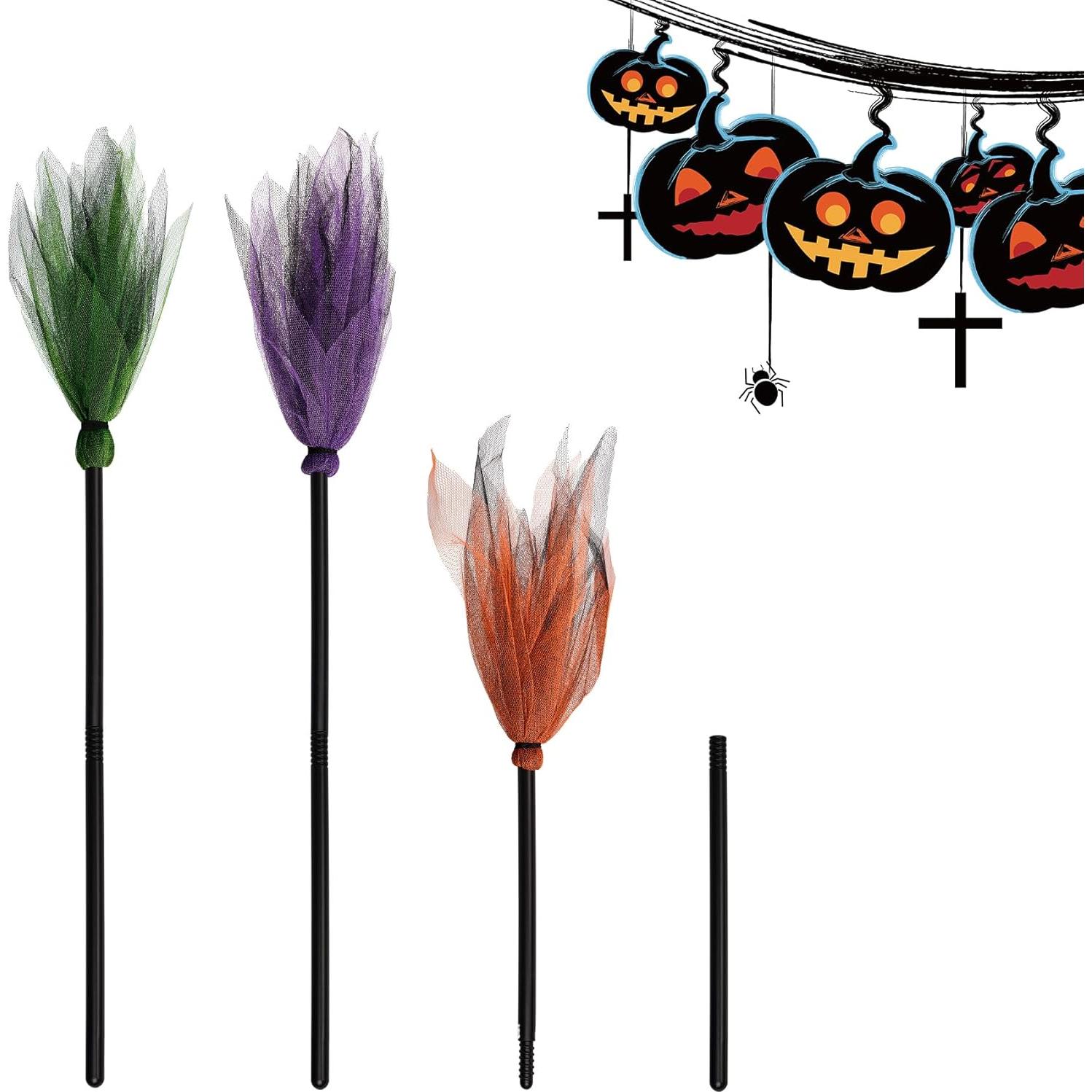 3 Escobas de Bruja de Halloween Jmkcoz - Plástico 90 cm