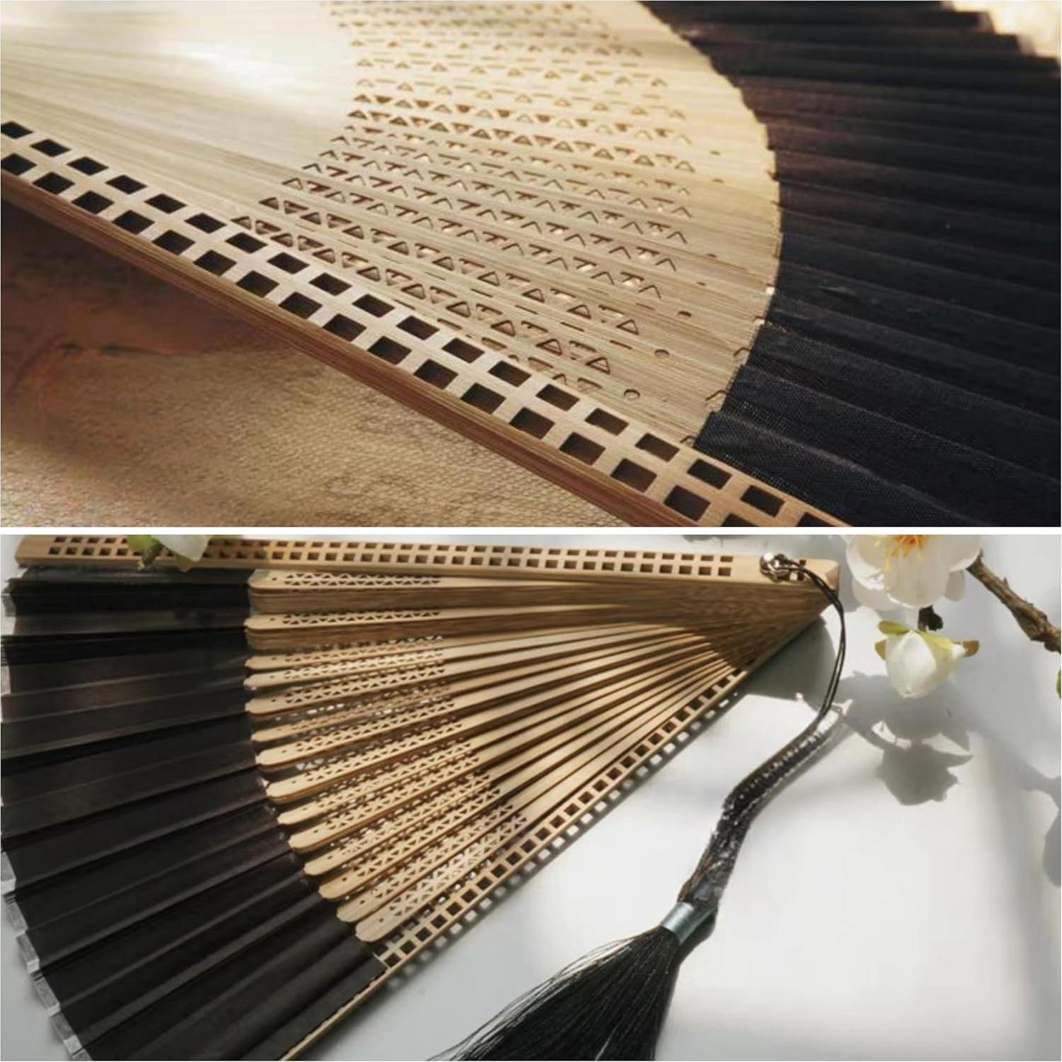 Abanico Plegable de Mano Sarkovos Seda y Bambú 22cm Negro