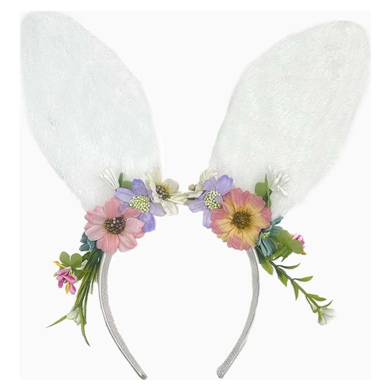 Diadema de Orejas de Conejo CZolden con Flores para Pascua