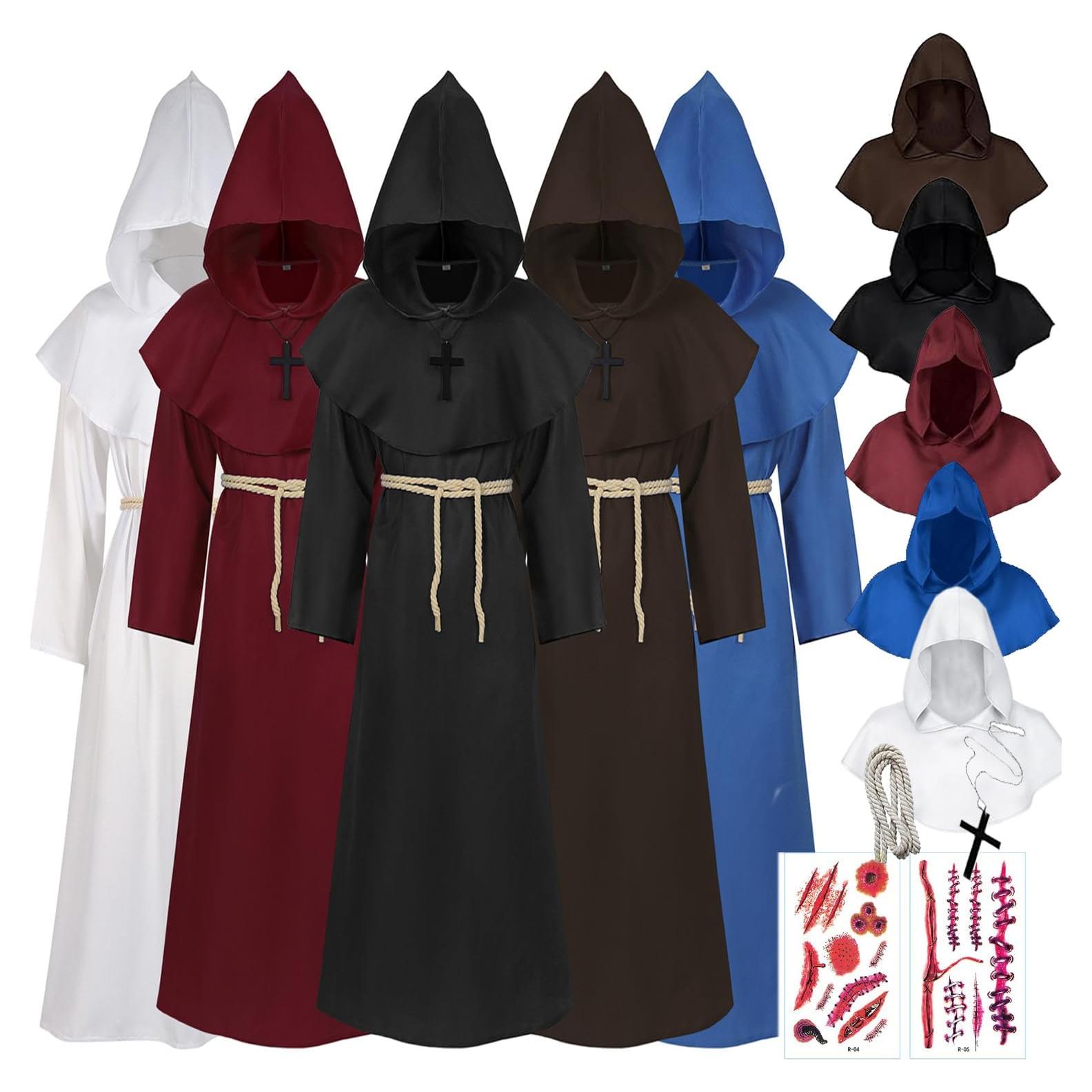 Túnica Medieval Unisex con Capucha y Collar - Disfraz Halloween