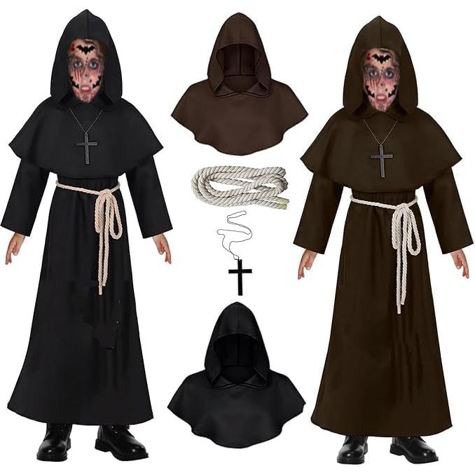 Túnica Medieval Unisex con Capucha y Collar - Disfraz Halloween