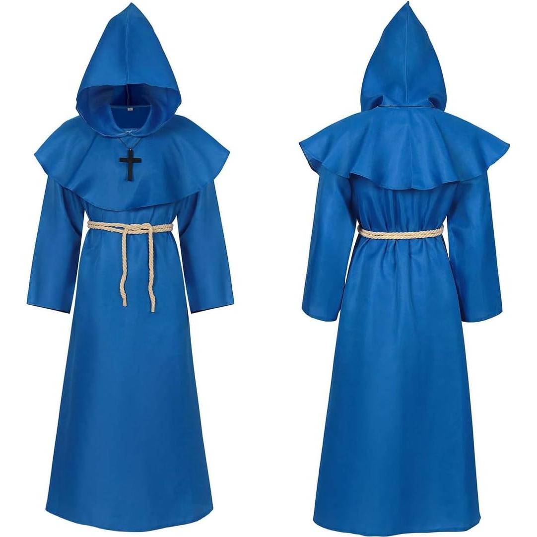 Túnica Medieval Unisex con Capucha y Collar - Disfraz Halloween