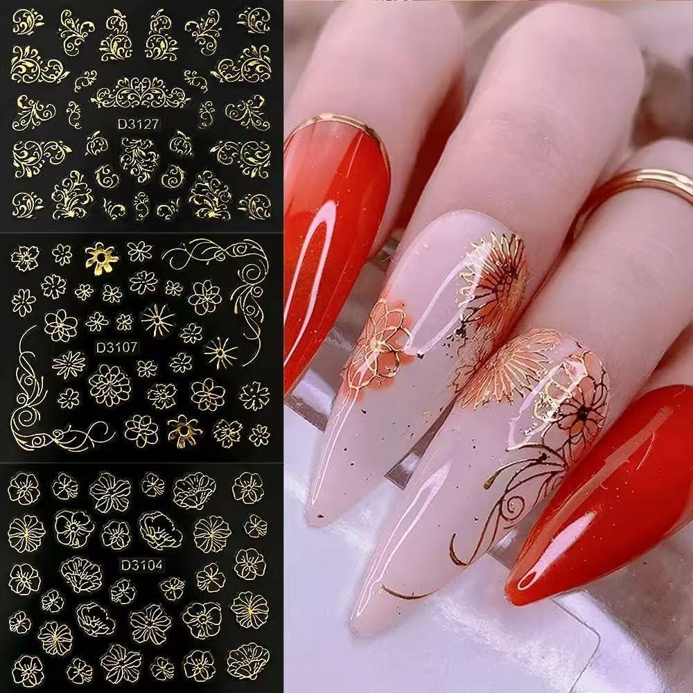 Calcomanías de Uñas Doradas 3D XMMXNBJ - 30 Hojas Autoadhesivas