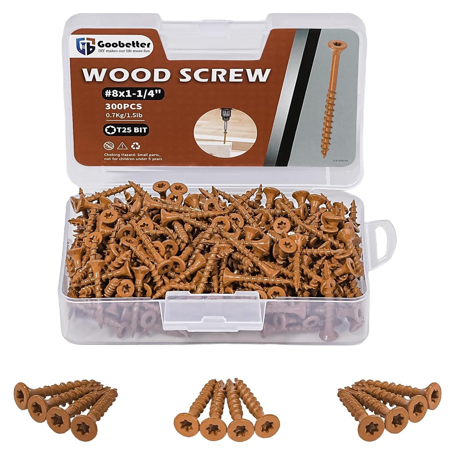 Tornillos de Madera GOOBETTER #8 x 3.18 cm 300 Pcs Anticorrosión