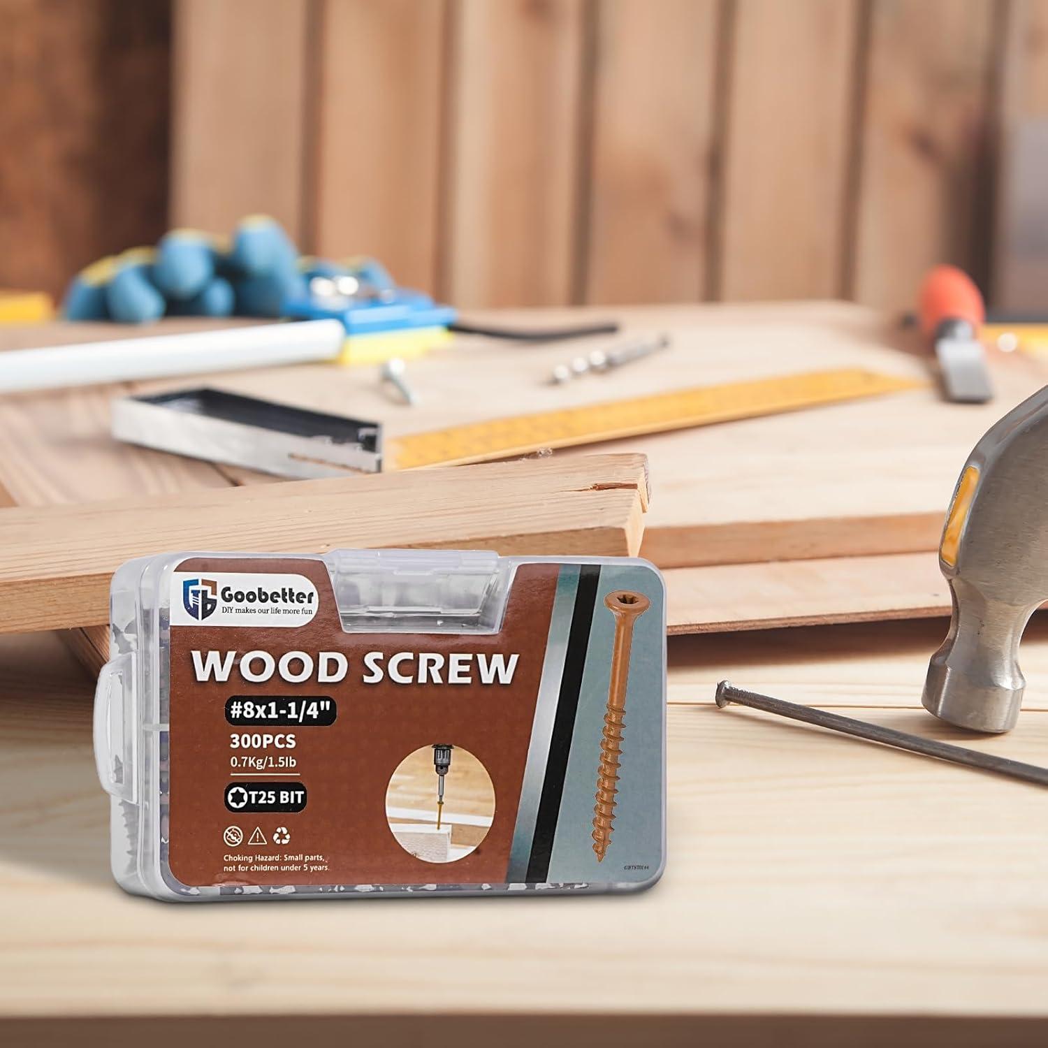 Tornillos de Madera GOOBETTER #8 x 3.18 cm 300 Pcs Anticorrosión