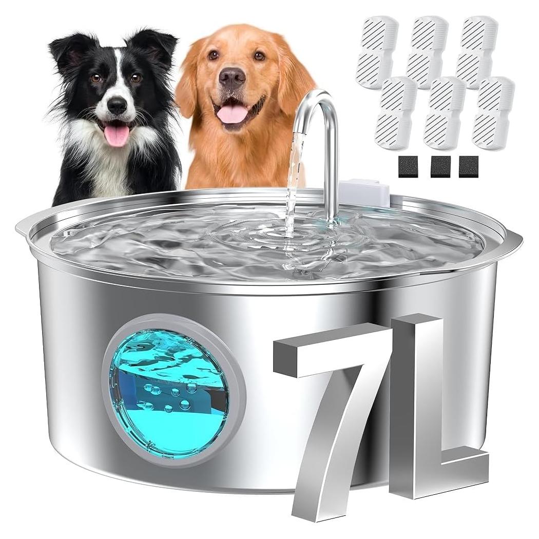 Fuente de Agua para Mascotas GROOKPET 7L Acero Inoxidable