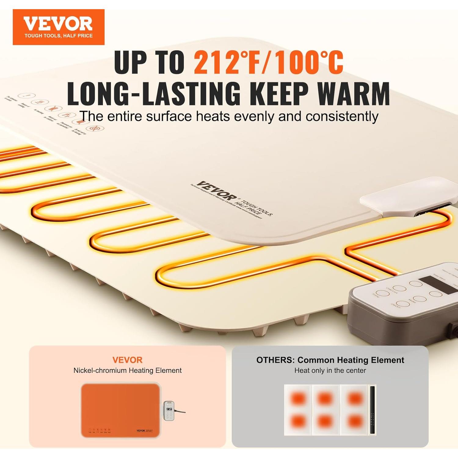 Bandeja Calentadora Eléctrica VEVOR 50x35cm Plegable con 4 Temperaturas