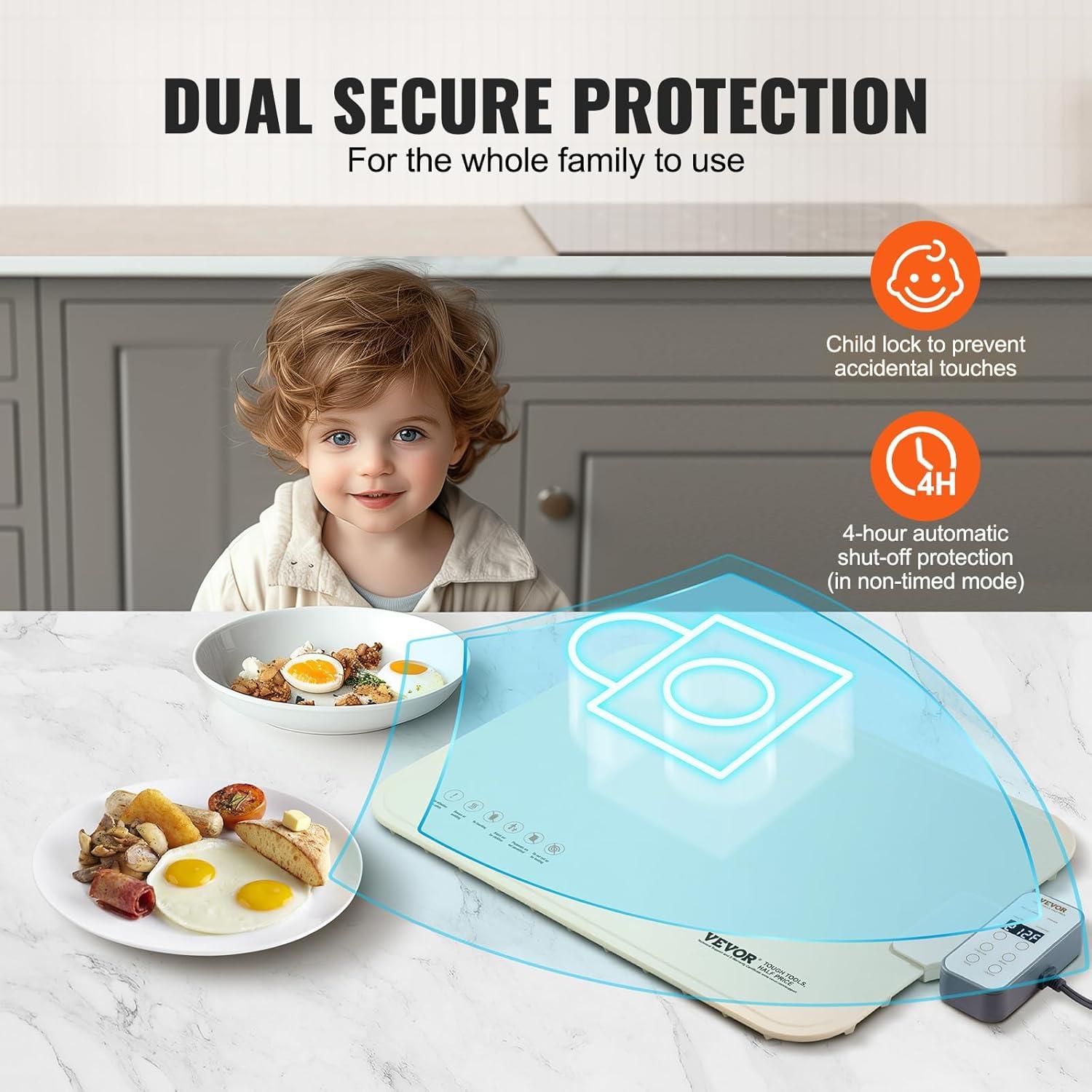 Bandeja Calentadora Eléctrica VEVOR 50x35cm Plegable con 4 Temperaturas