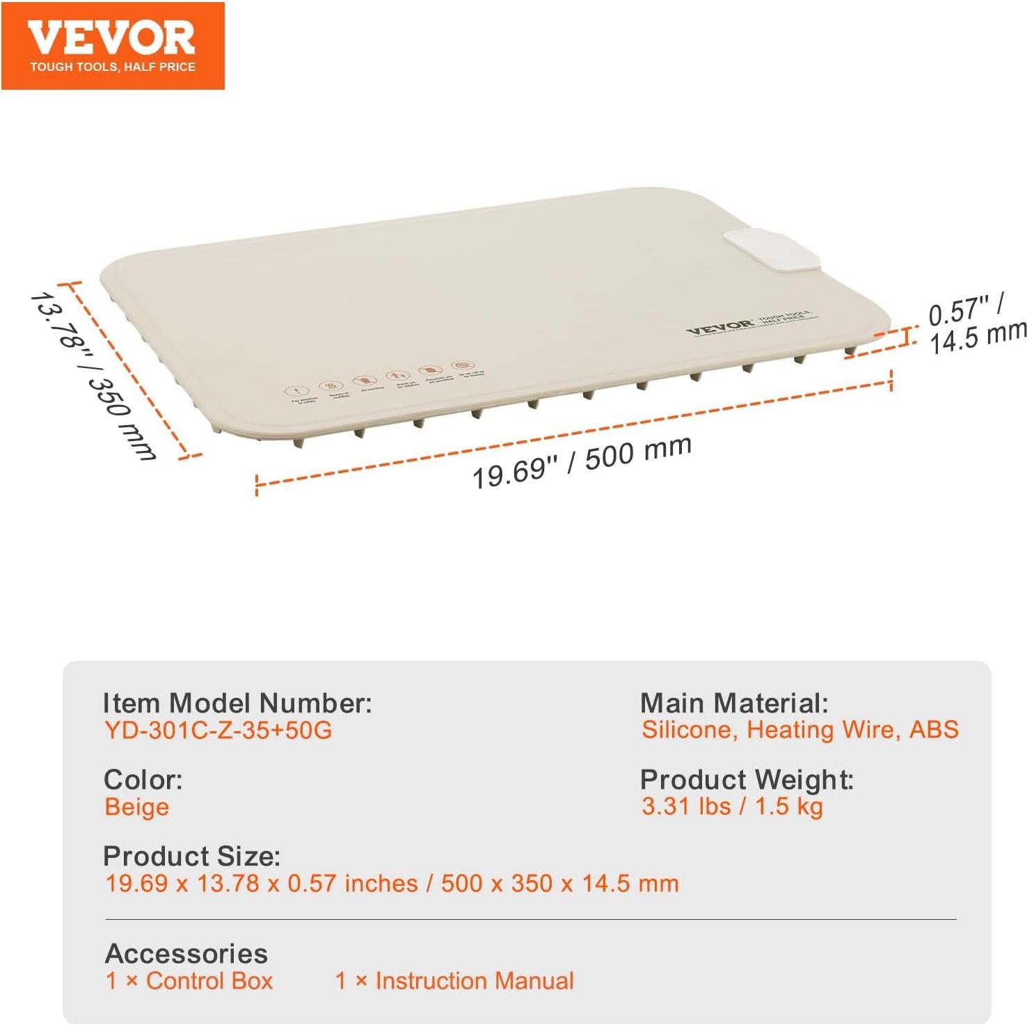 Bandeja Calentadora Eléctrica VEVOR 50x35cm Plegable con 4 Temperaturas