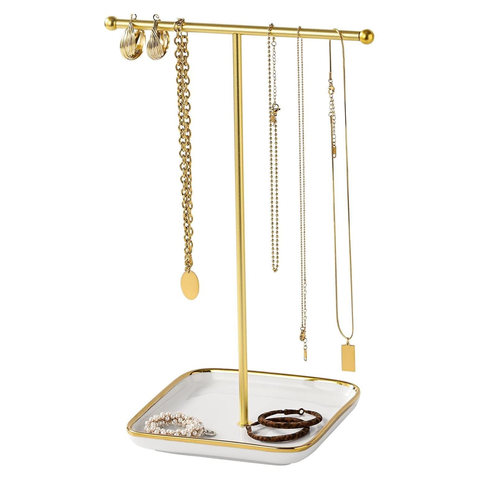 Torre de Joyería Leijosya en Forma de T Dorada 33 cm