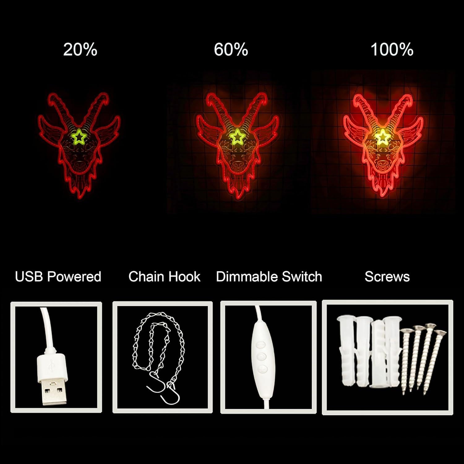 Luz LED Neón Baphome Decorativa 5V para Pared - Rojo