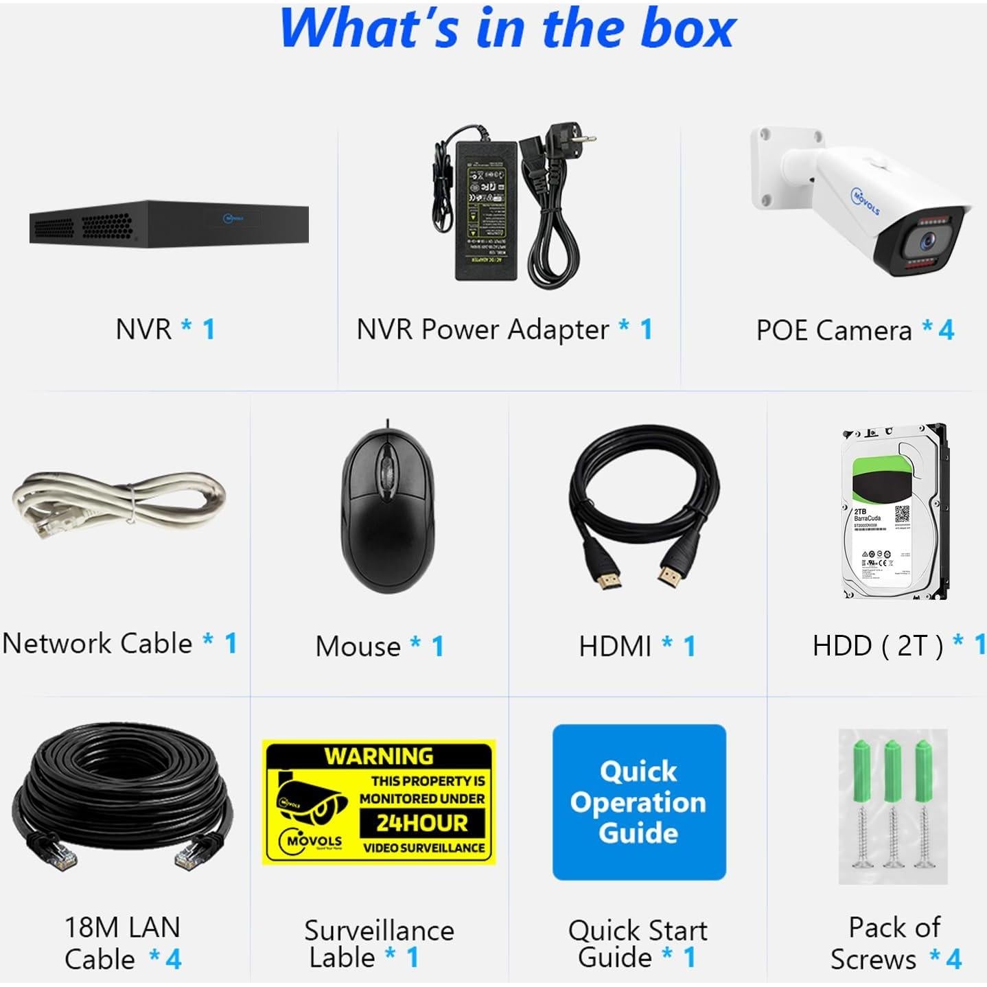 Sistema de Cámara de Seguridad Movols 4K PoE - 4 Cámaras 8MP + NVR 2TB