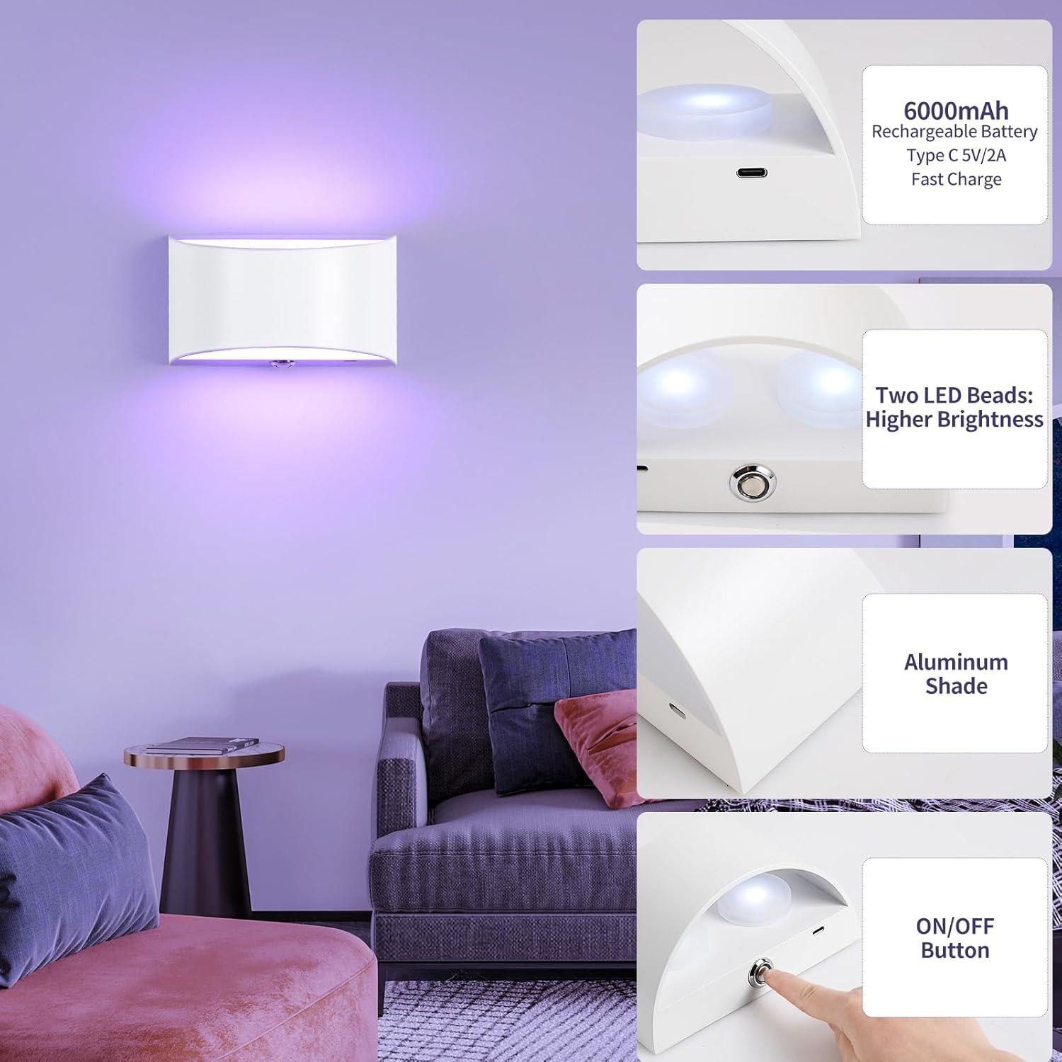 Aplique de Pared LED Hirzsjoy Inalámbrico 6000mAh Control Remoto
