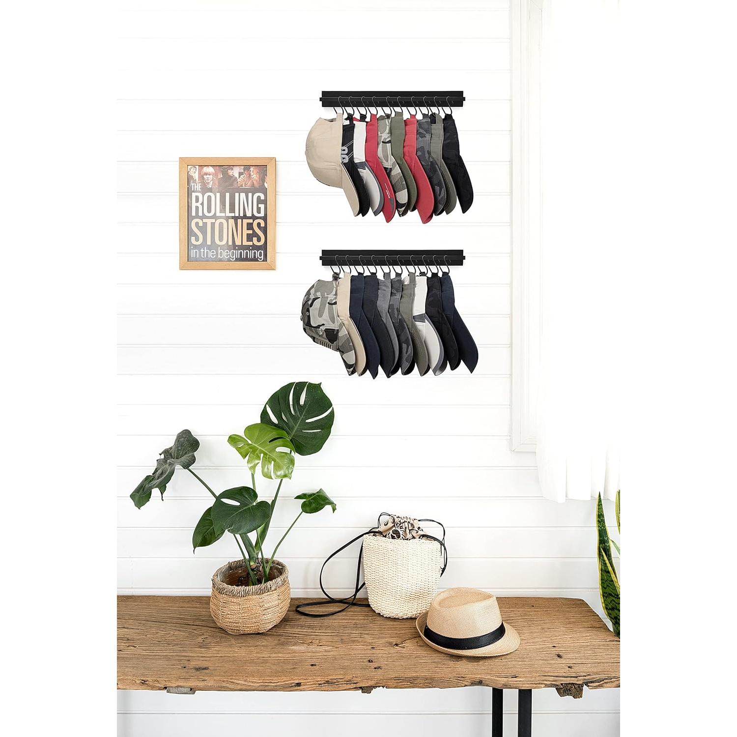 Organizador de Sombreros Mkono Negro con 20 Ganchos de Madera