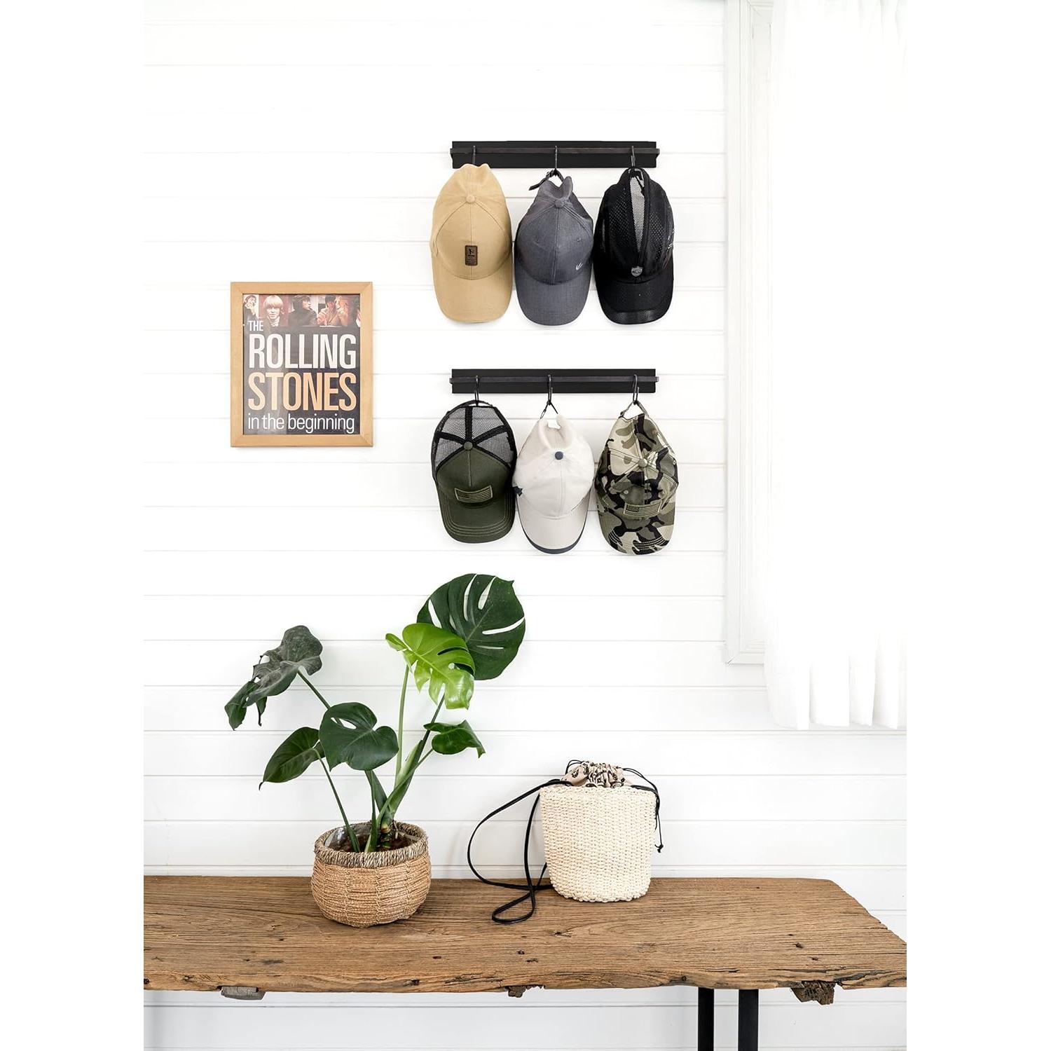 Organizador de Sombreros Mkono Negro con 20 Ganchos de Madera