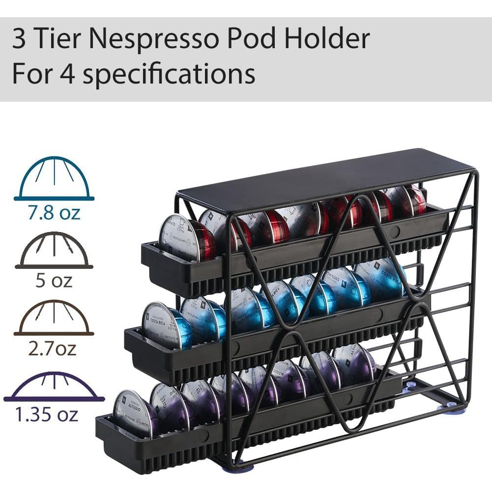 Soporte para Cápsulas de Café MEAERTON 3 Niveles Negro 24 Cápsulas