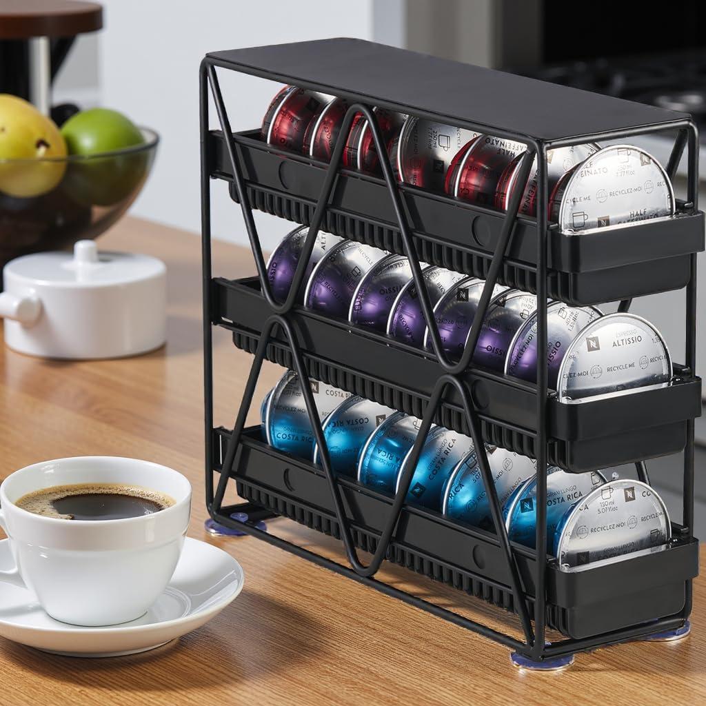 Soporte para Cápsulas de Café MEAERTON 3 Niveles Negro 24 Cápsulas