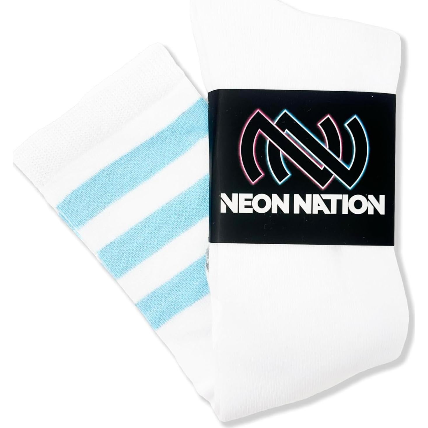 Calcetines Altos hasta la Rodilla Unisex MEDIO NACIONAL Blancos con Rayas