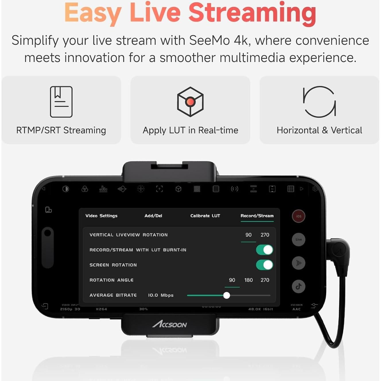 Adaptador HDMI Accsoon SeeMo 4K para iOS - Transmisión en Vivo
