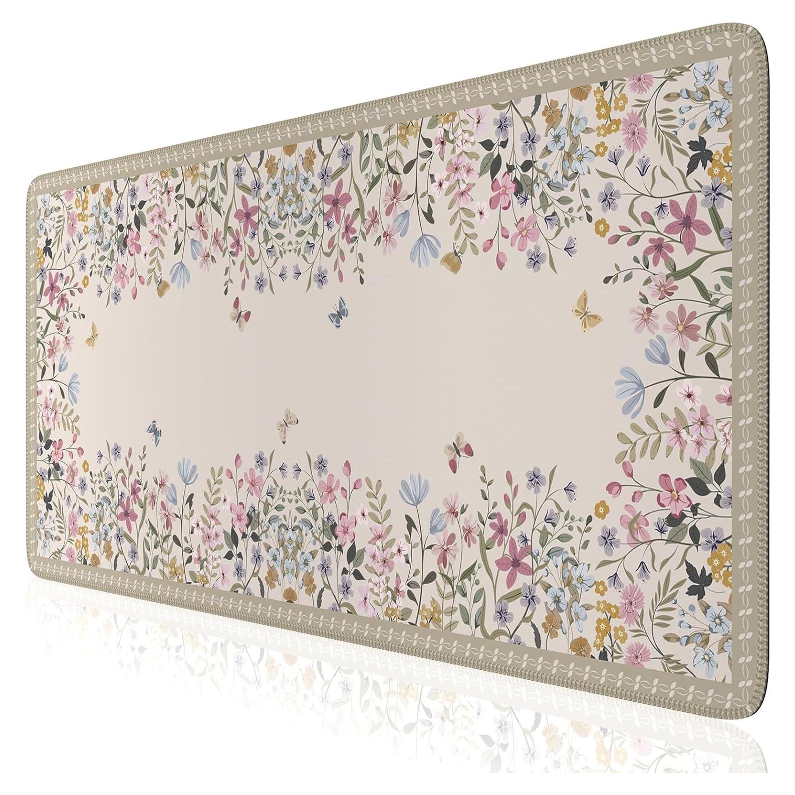 Alfombrilla de Ratón XXL iCasso Beige Floral Antideslizante