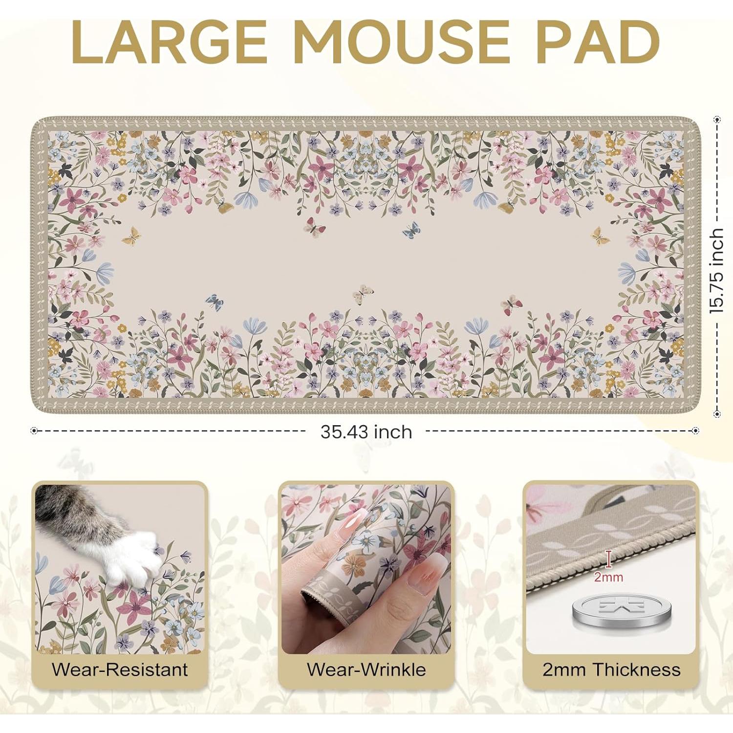 Alfombrilla de Ratón XXL iCasso Beige Floral Antideslizante