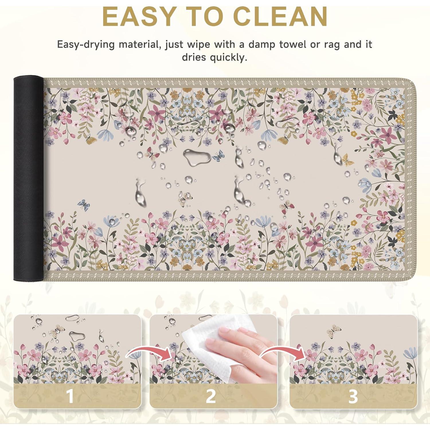 Alfombrilla de Ratón XXL iCasso Beige Floral Antideslizante