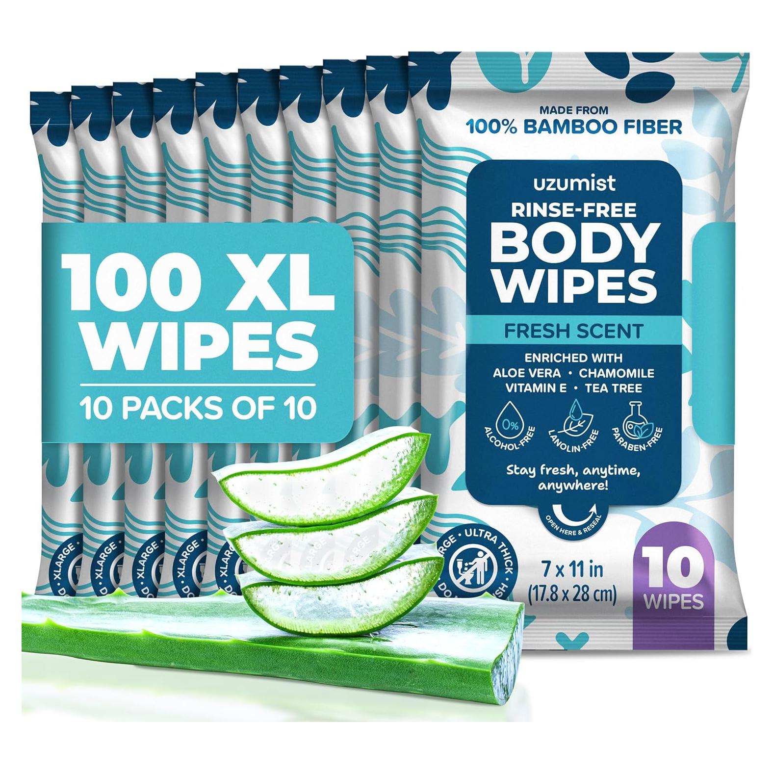 Toallitas Corporales XL Uzumist 100pc Sin Enjuague para Adultos