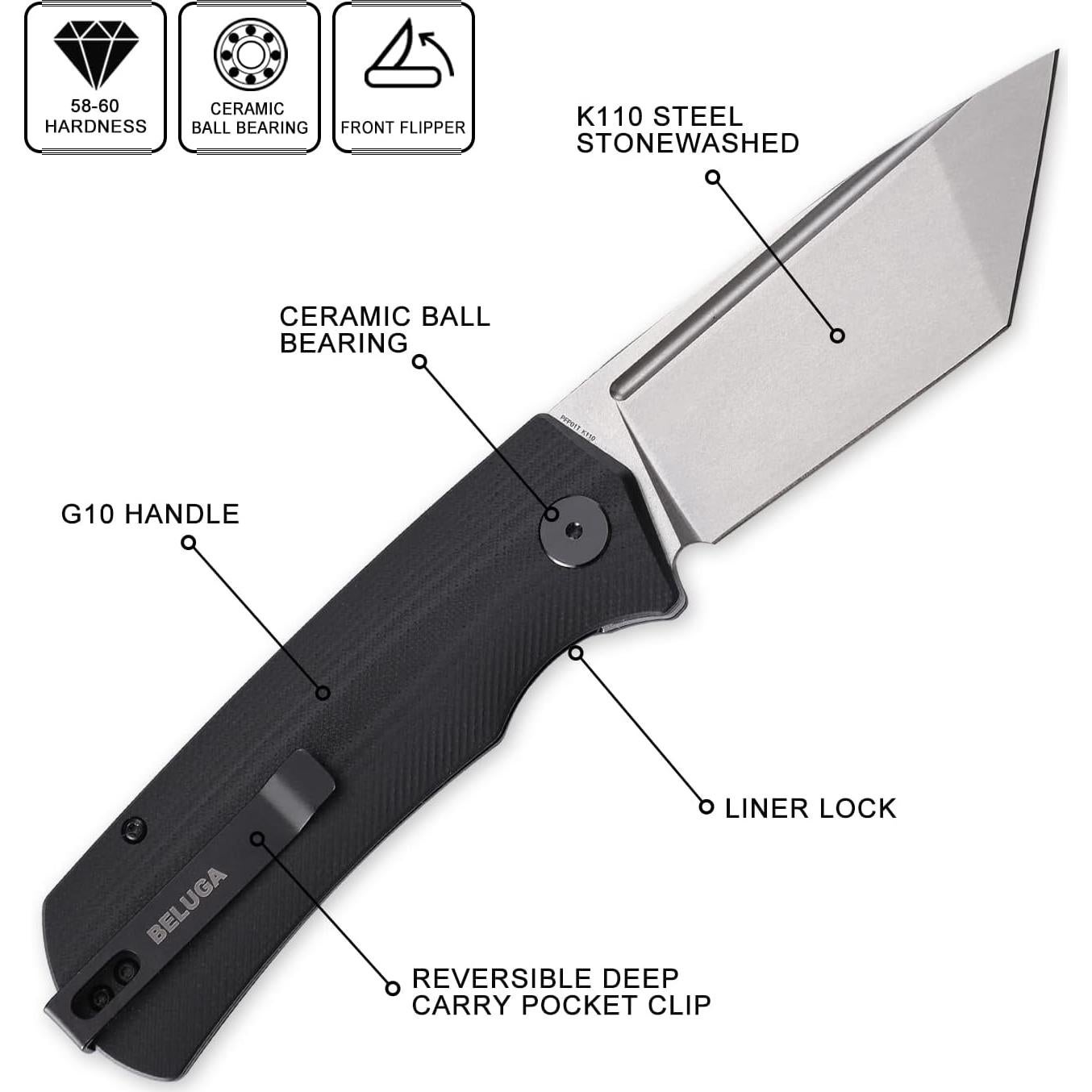 Cuchillo Plegable Pez Petrificado PFP01T G10 Negro 9.1 cm