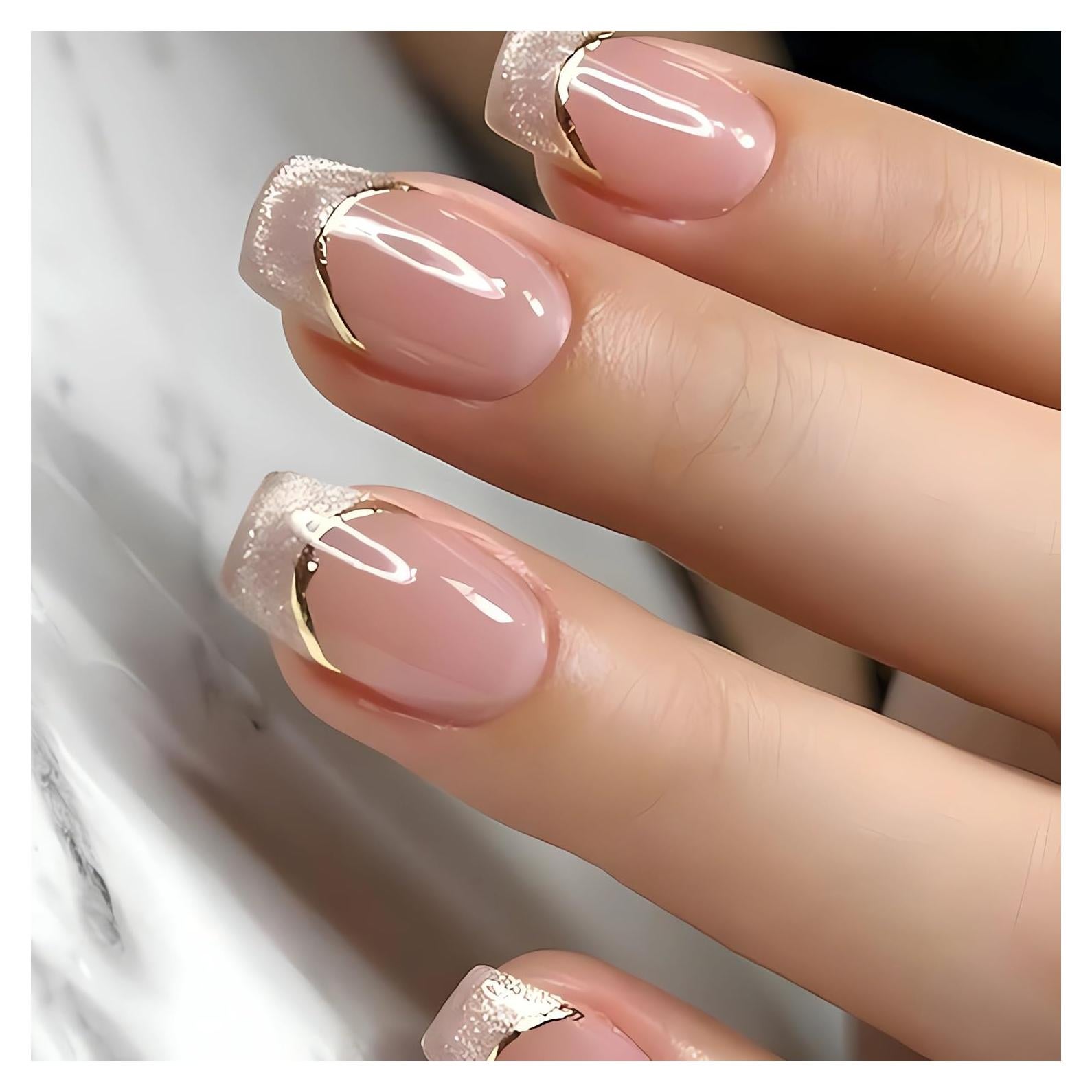 Uñas Postizas Cortas Cuadradas KAICCOSO 24 Pcs Punta Francesa