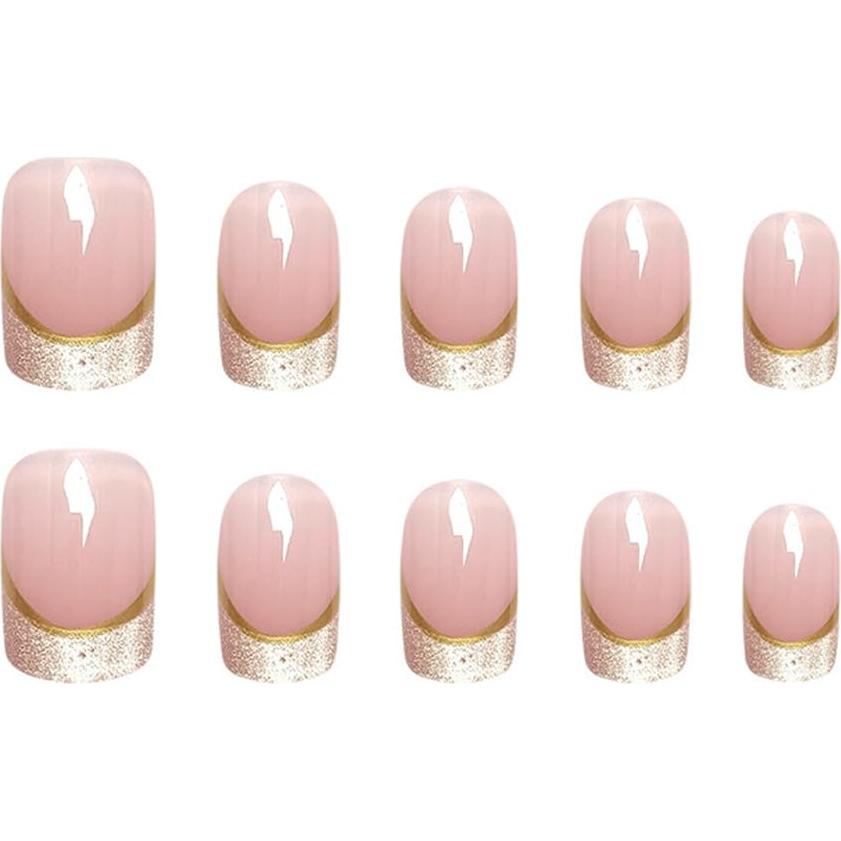 Uñas Postizas Cortas Cuadradas KAICCOSO 24 Pcs Punta Francesa